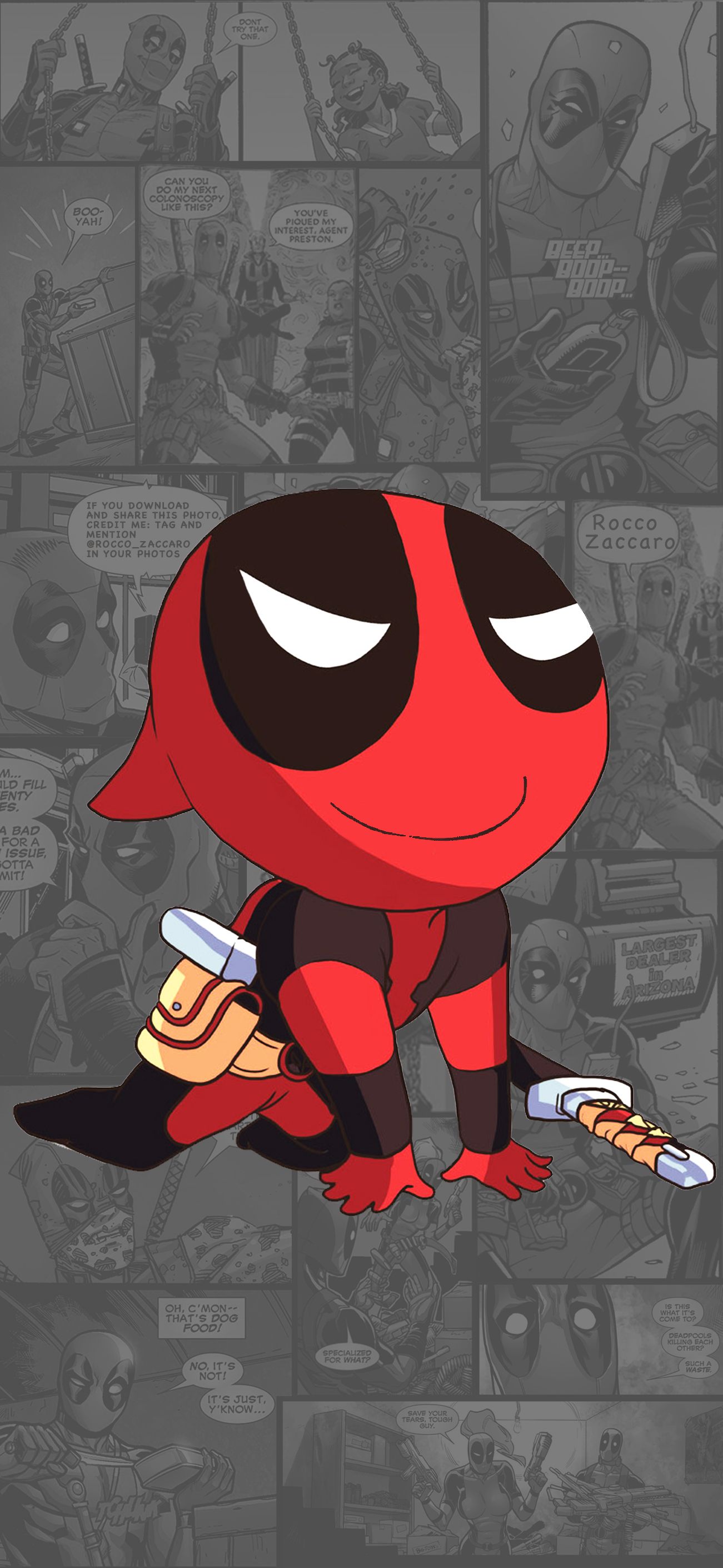 Deadpool chibi cartone animato, 1301x2820 Verticale, iPhone Air