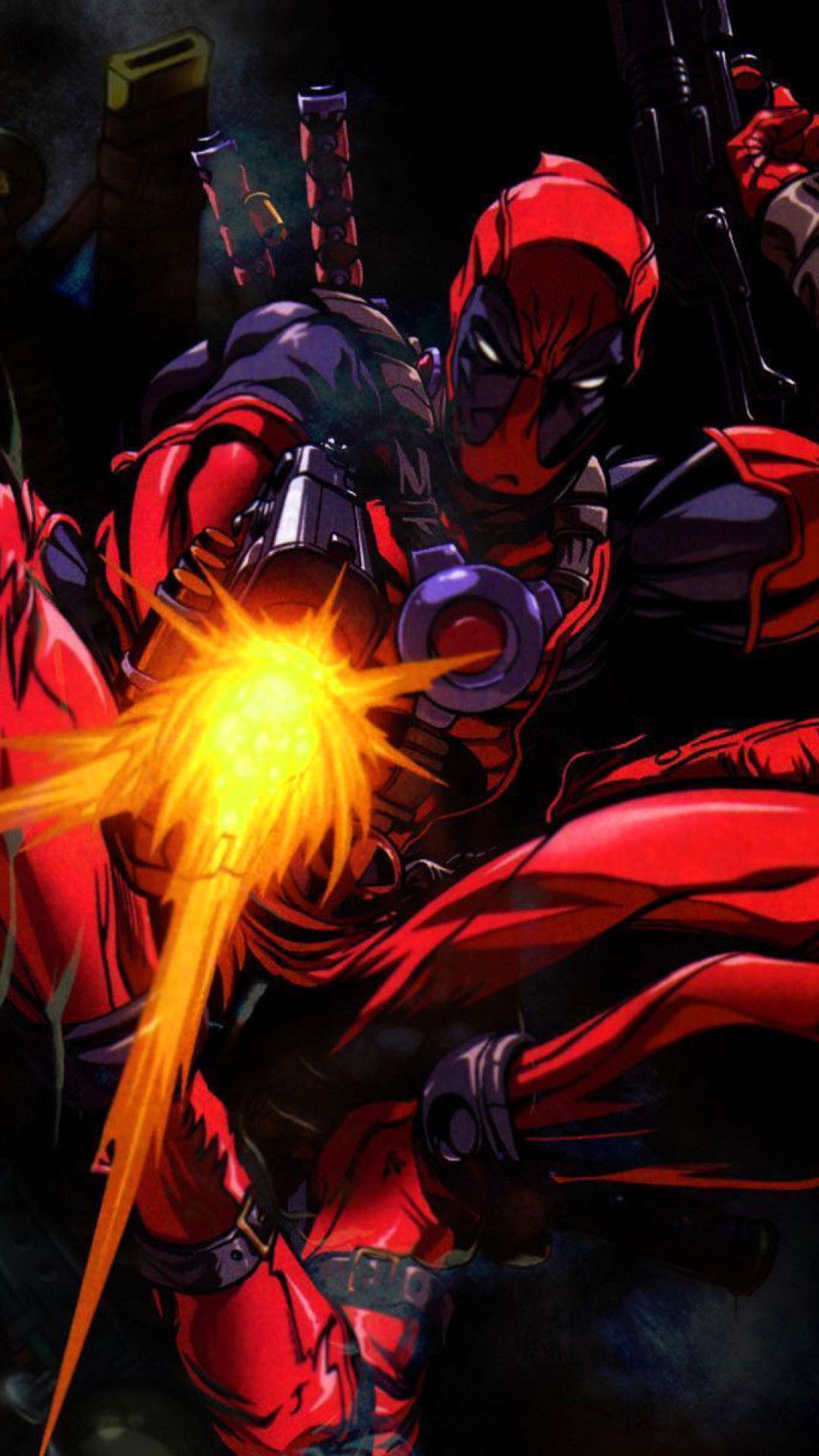 Deadpool con pistole sfondo scuro, 1080x1920 Full HD Verticale, iPhone Pro