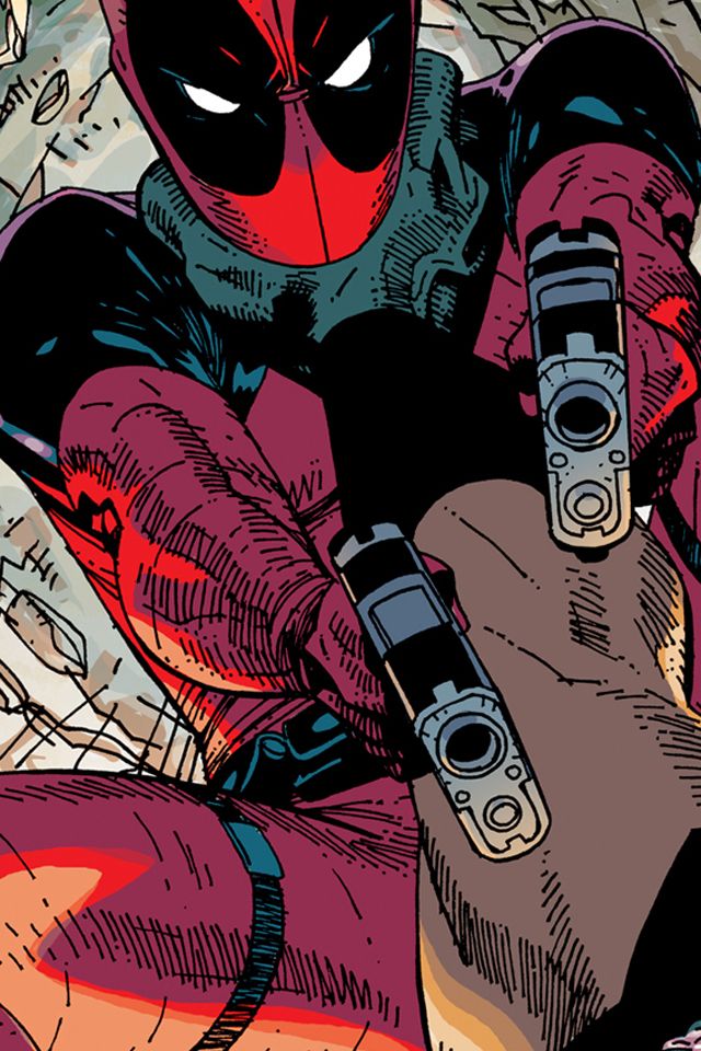 Deadpool con pistole fumetto, 640x960 Full HD Verticale, iPhone Pro
