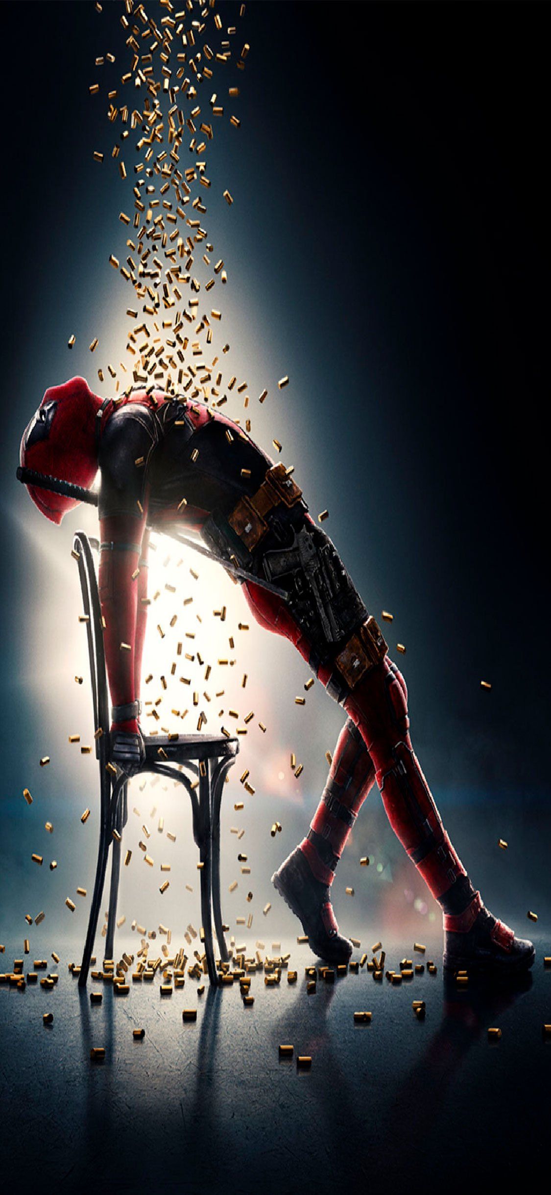 Deadpool seduto su sedia, 1125x2436 Verticale, iPhone