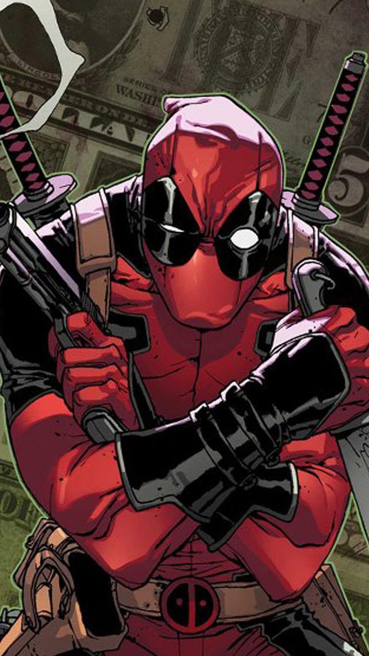 Deadpool con katane e pistole, 720x1280 Full HD Verticale, iPhone Air