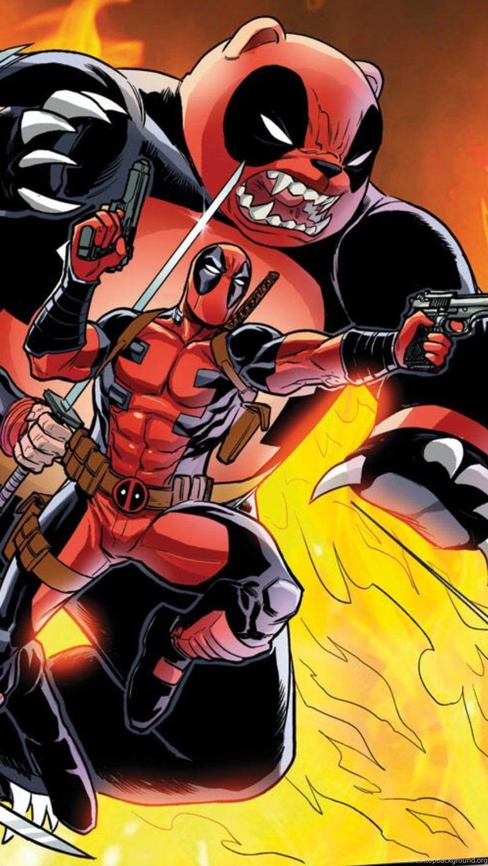 Deadpool con pistole e katana, 960x1704 Verticale, iPhone Plus