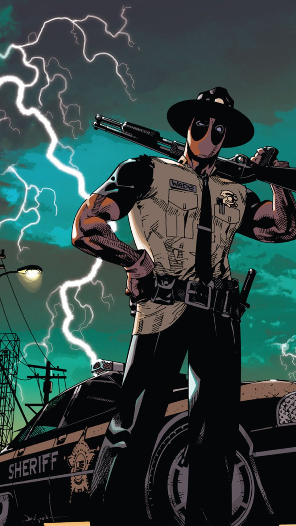 Deadpool sheriff fumetto fulmini, 960x1704 Full HD Verticale, iPhone