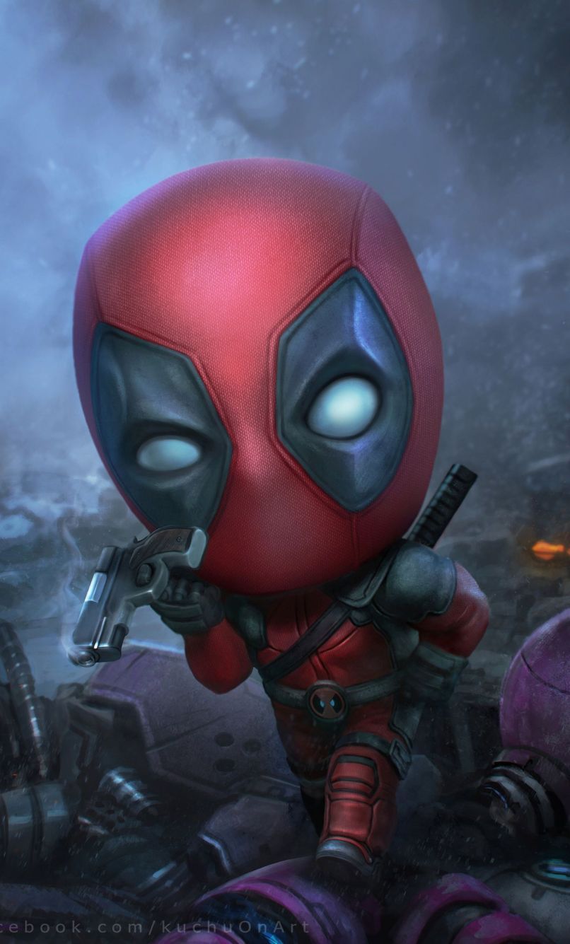 Deadpool chibi con pistole, 806x1335 Full HD Verticale, iPhone Pro