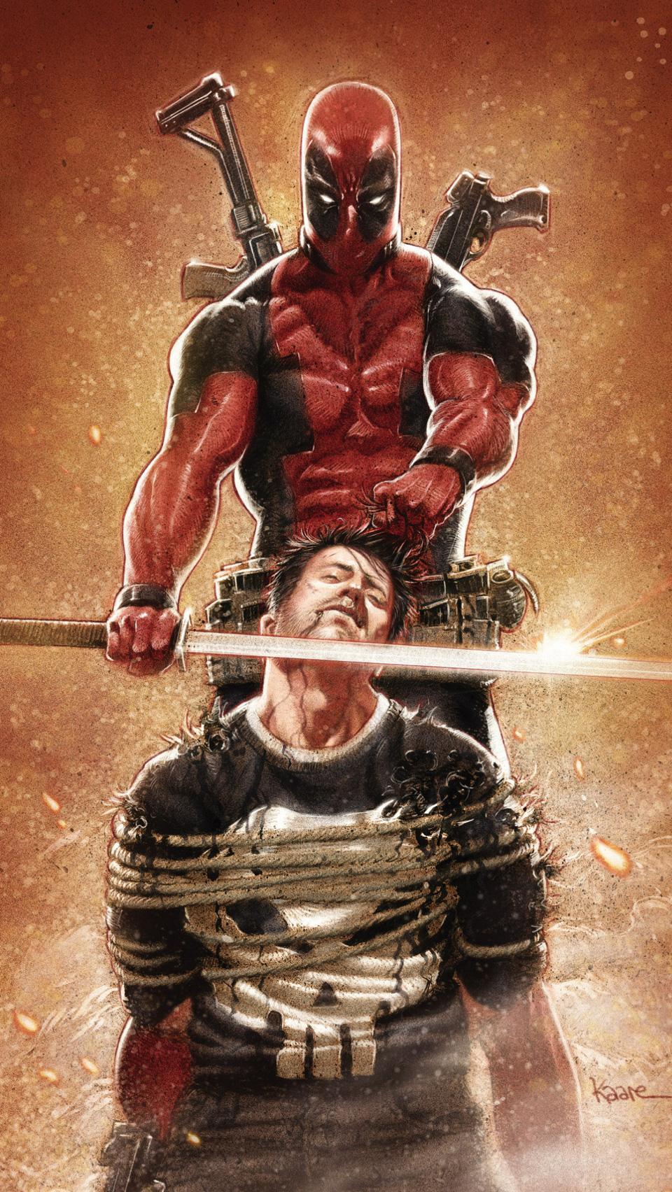 Deadpool con Punisher legato, Frank Castle, 960x1704 Verticale, iPhone Air