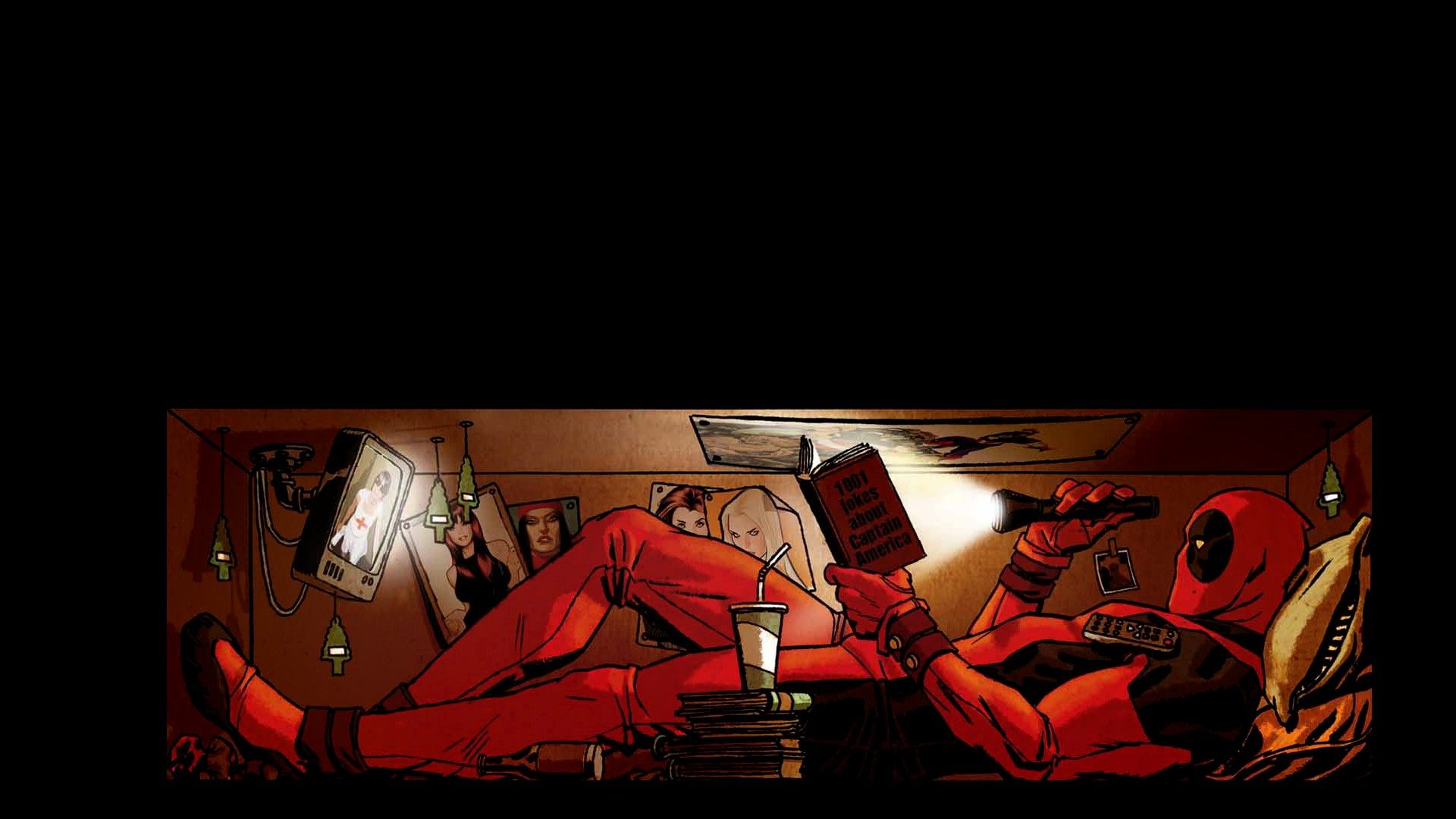 Deadpool sdraiato legge fumetto, 1920x1080 Full HD 1080p, Desktop