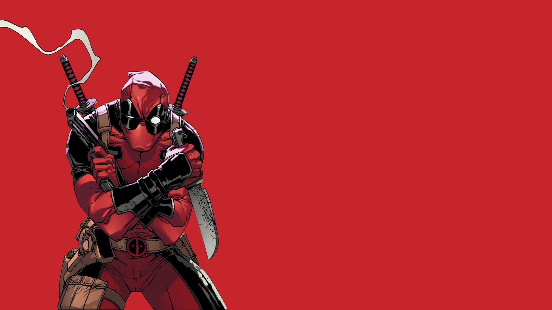 Deadpool con katane sfondo rosso, 1920x1080 1080p, Desktop