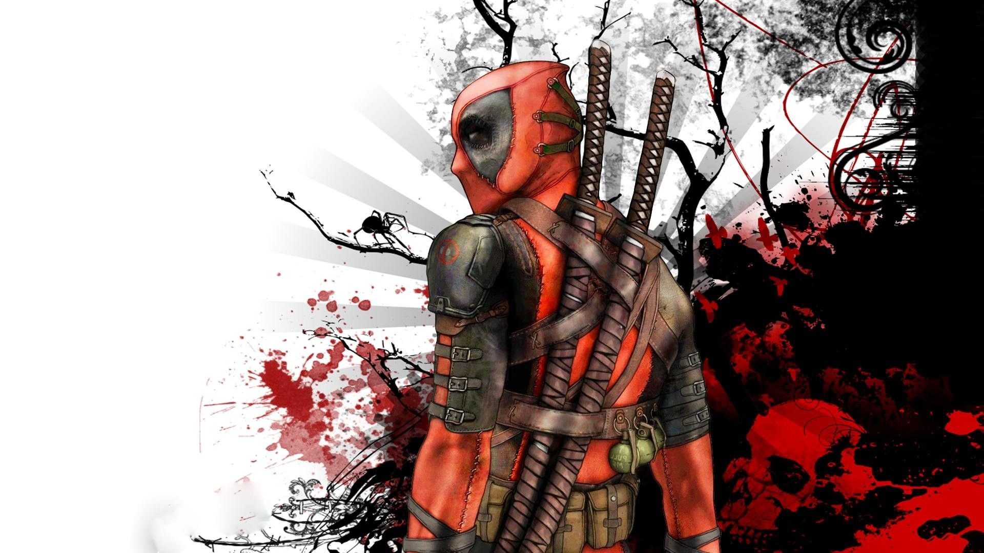 Deadpool con katane e teschi, mercenario, 1920x1080 Full HD, Laptop