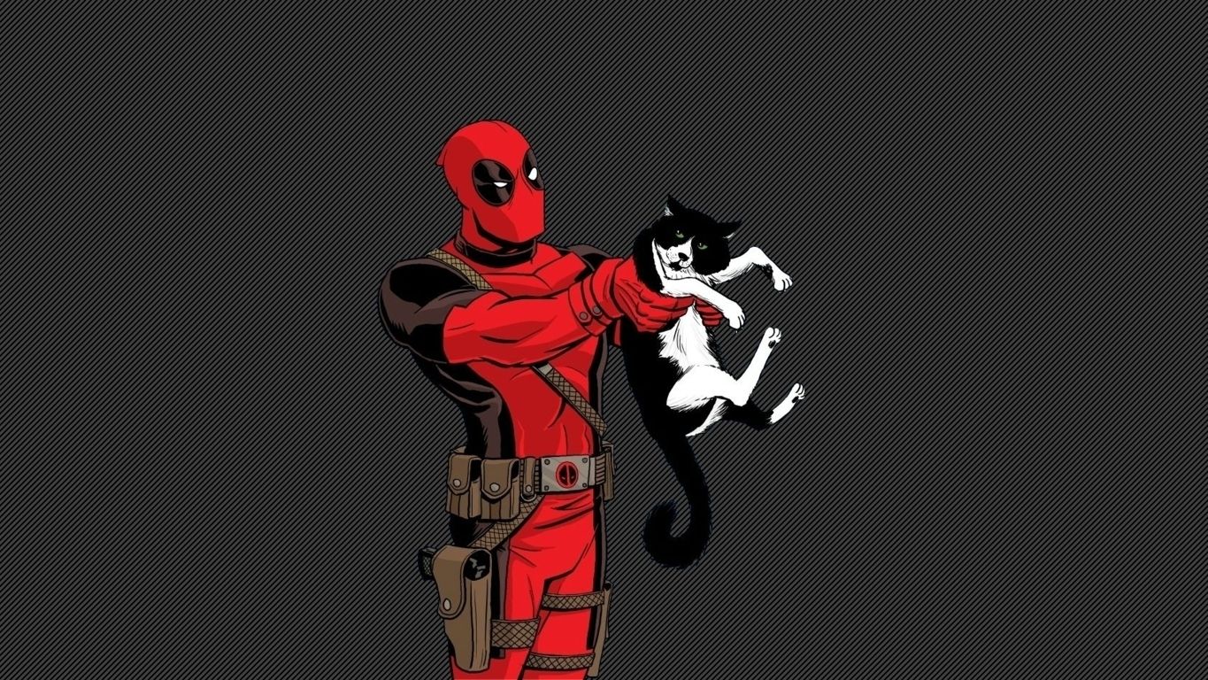 Deadpool con gatto bianco, 1365x768 HD, Desktop