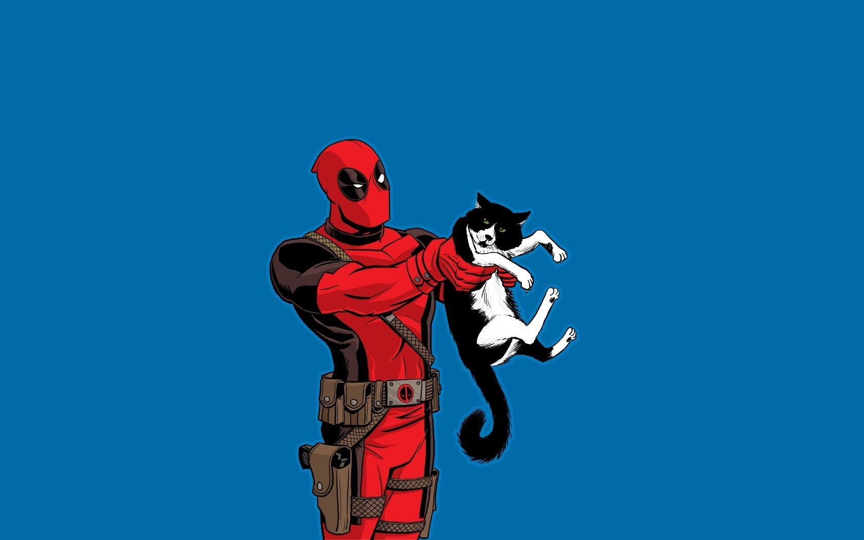 Deadpool con gatto bianco nero, 1680x1050 HD, Monitor Gaming
