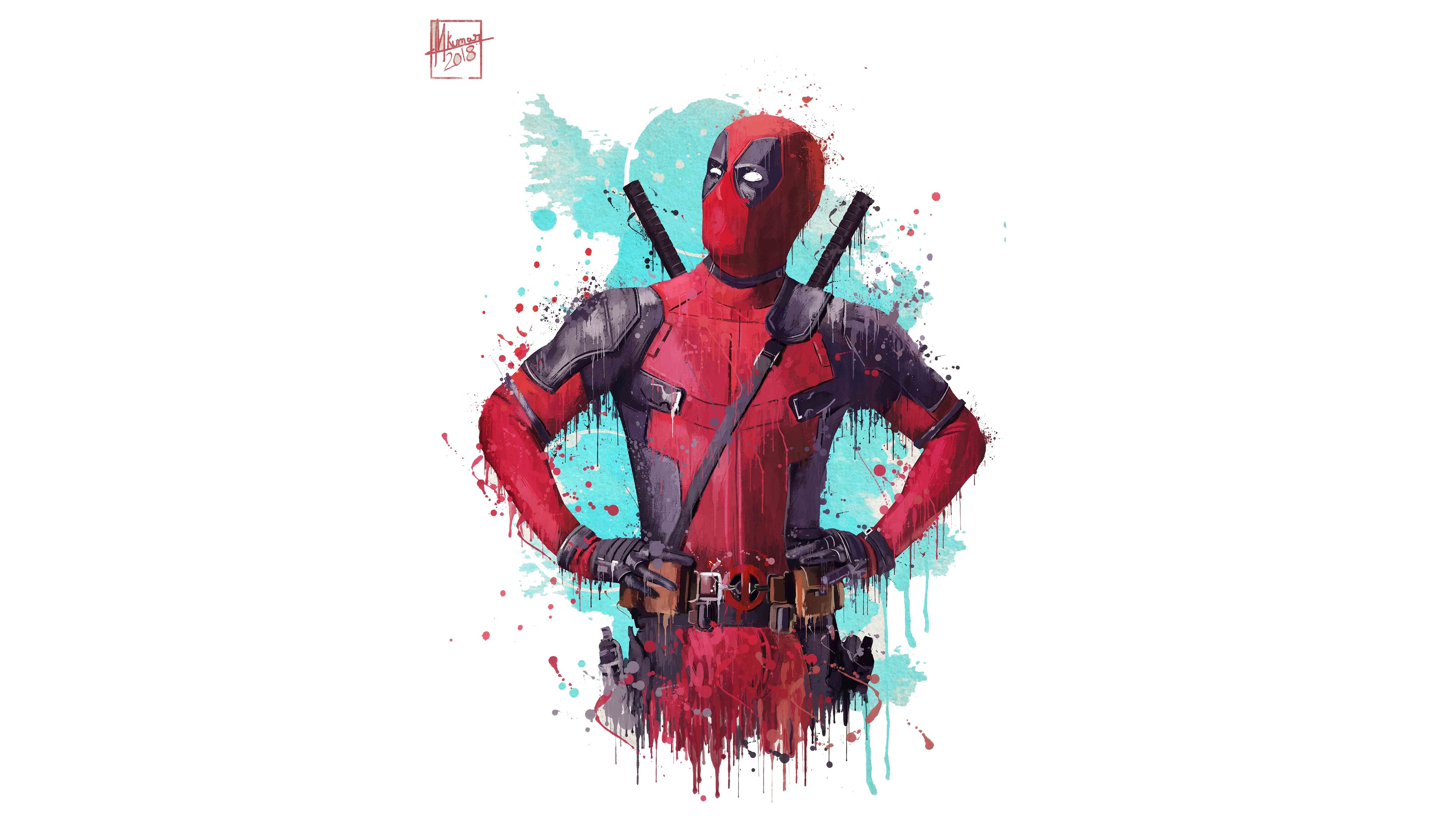 Deadpool illustrazione artistica watercolor, 3840x2160 UHD, Monitor Gaming