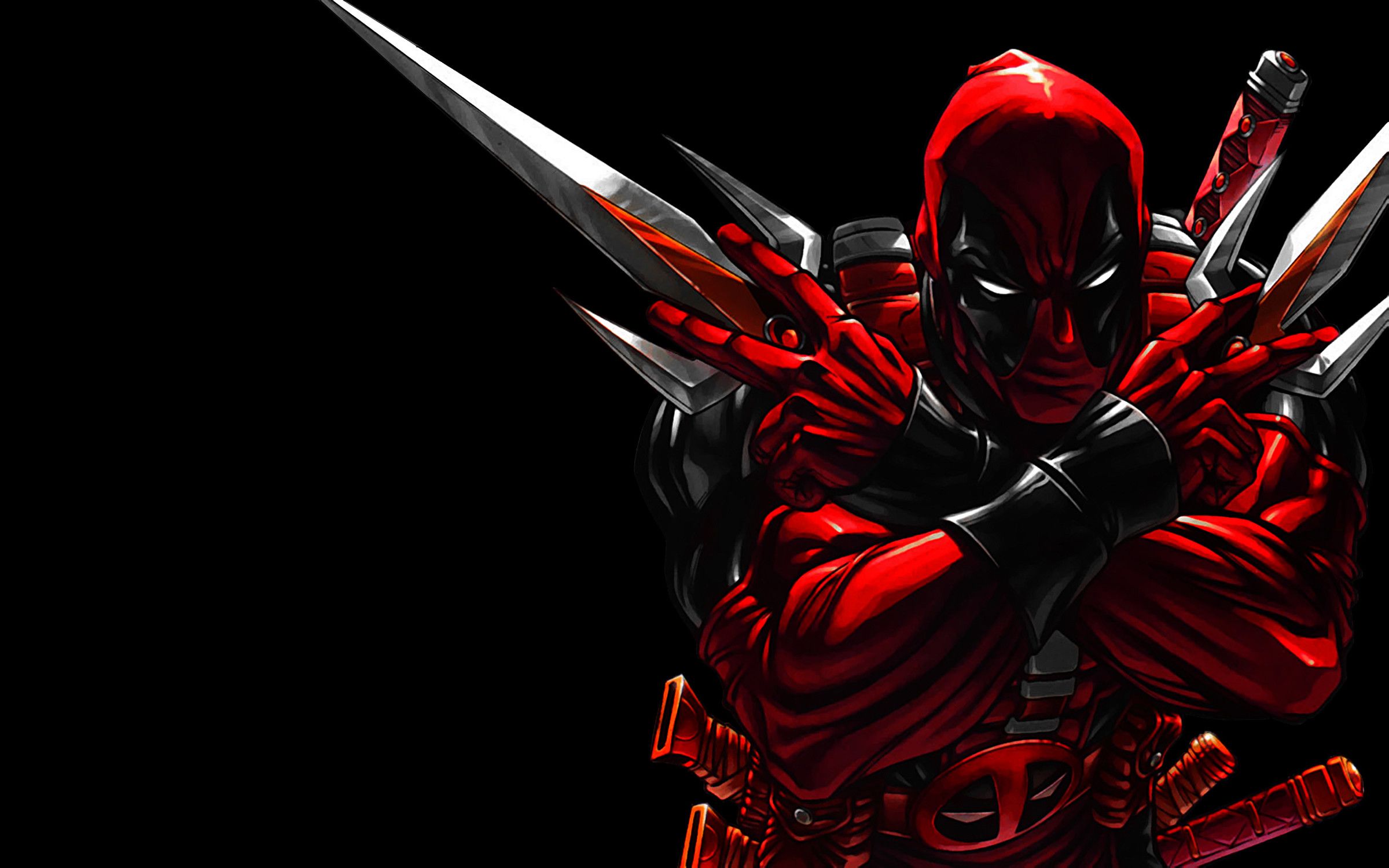 Deadpool con spade sfondo nero, Marvel, 2400x1500 Hi-Res, Desktop