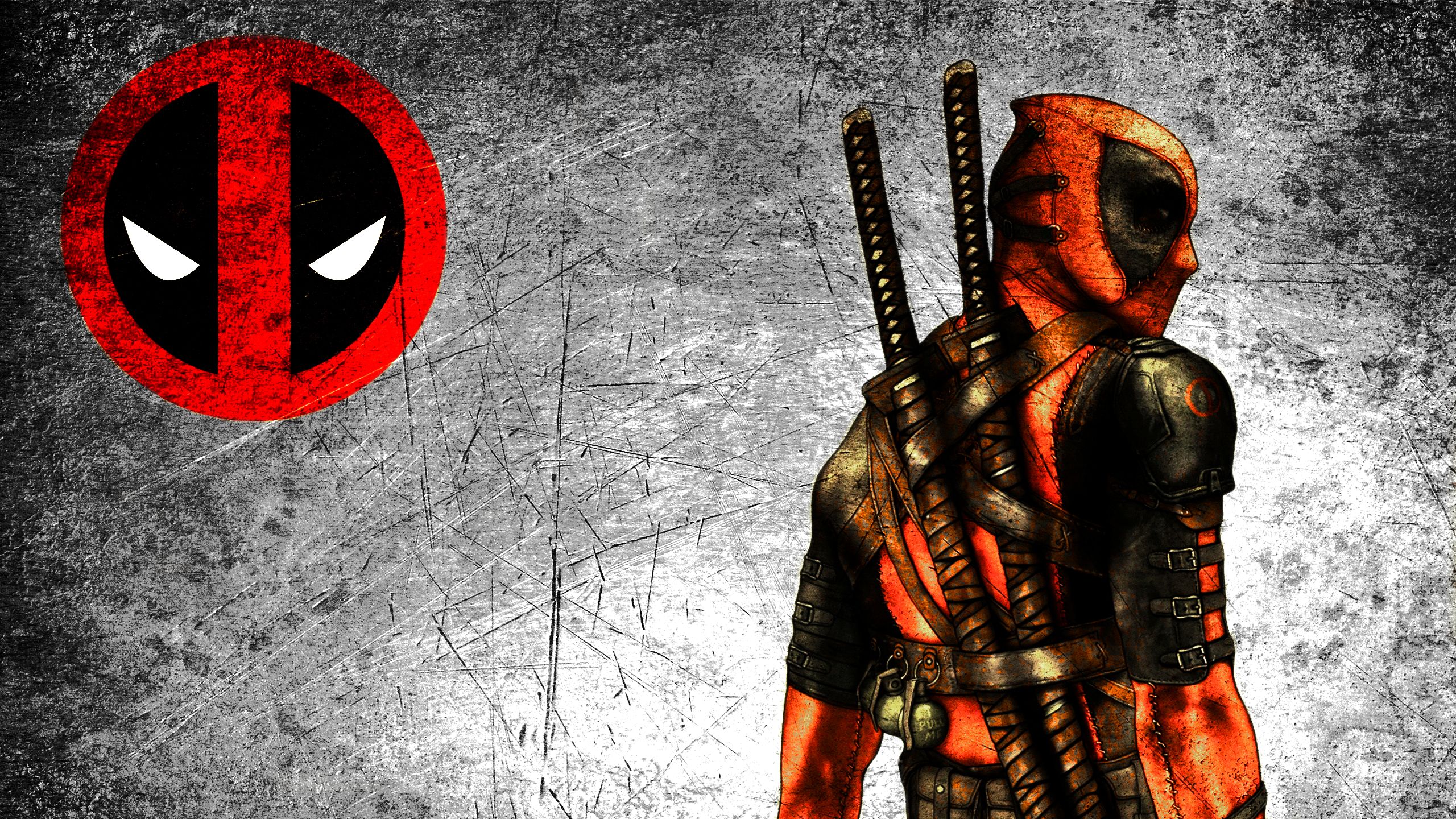 Deadpool con katana, logo, 2560x1440 1440p, Desktop