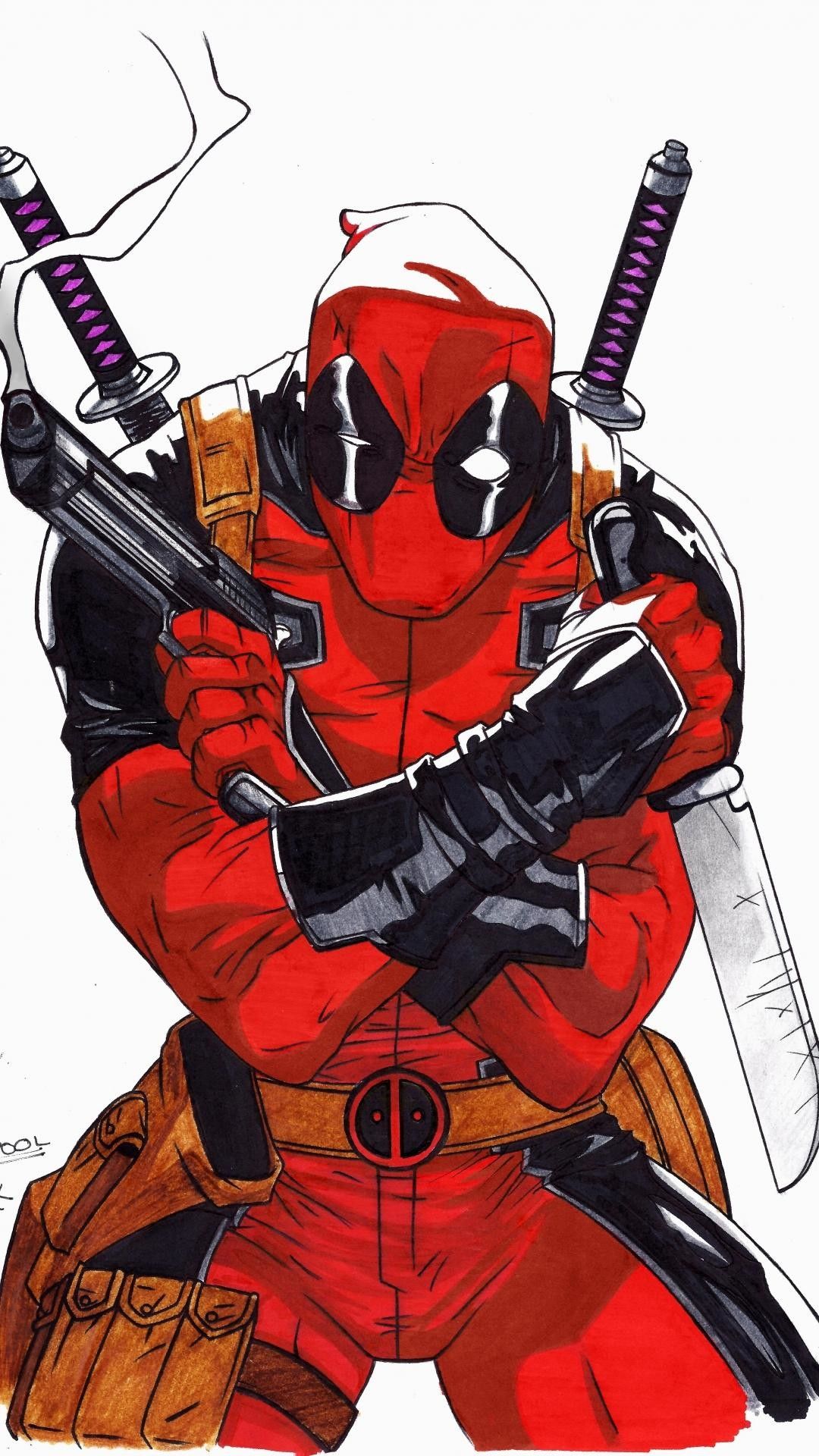Deadpool con spade e pistole, 1080x1920 Verticale, Mobile
