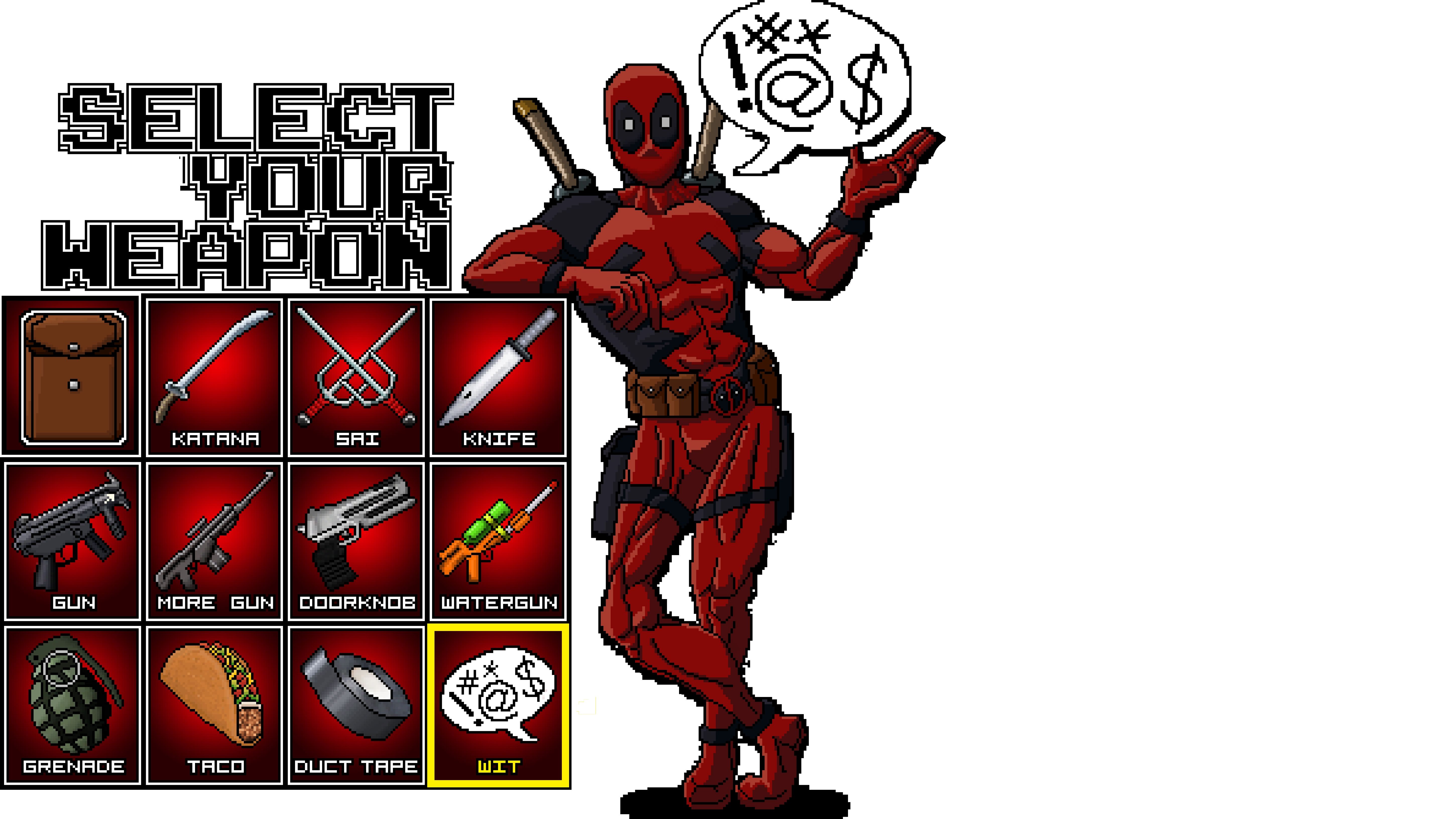 Deadpool pixel art armi, 5800x3262 Ultra HD, 4K TV