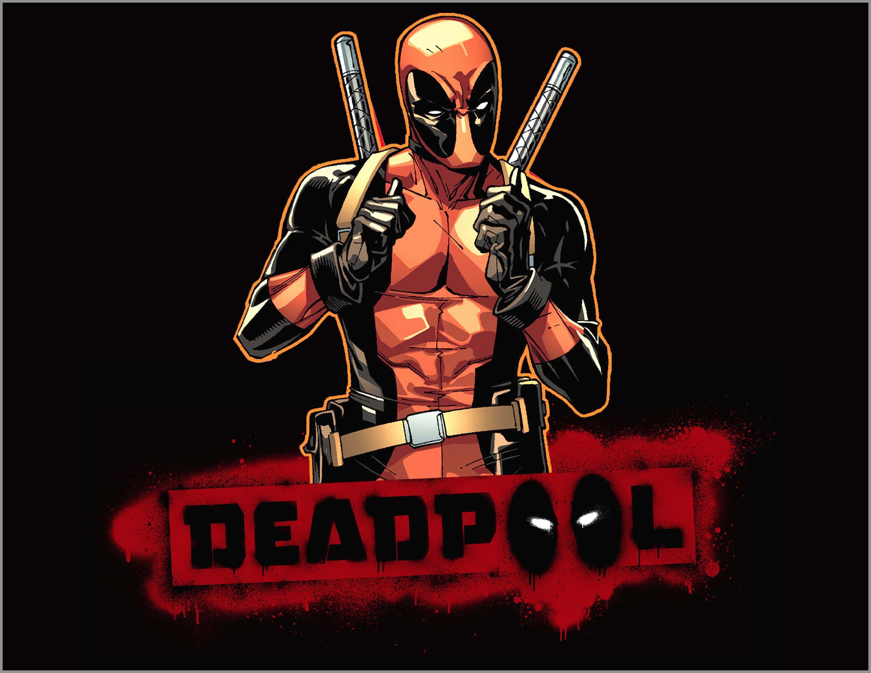 Deadpool con katane sfondo nero, 3300x2550 WQXGA, Desktop