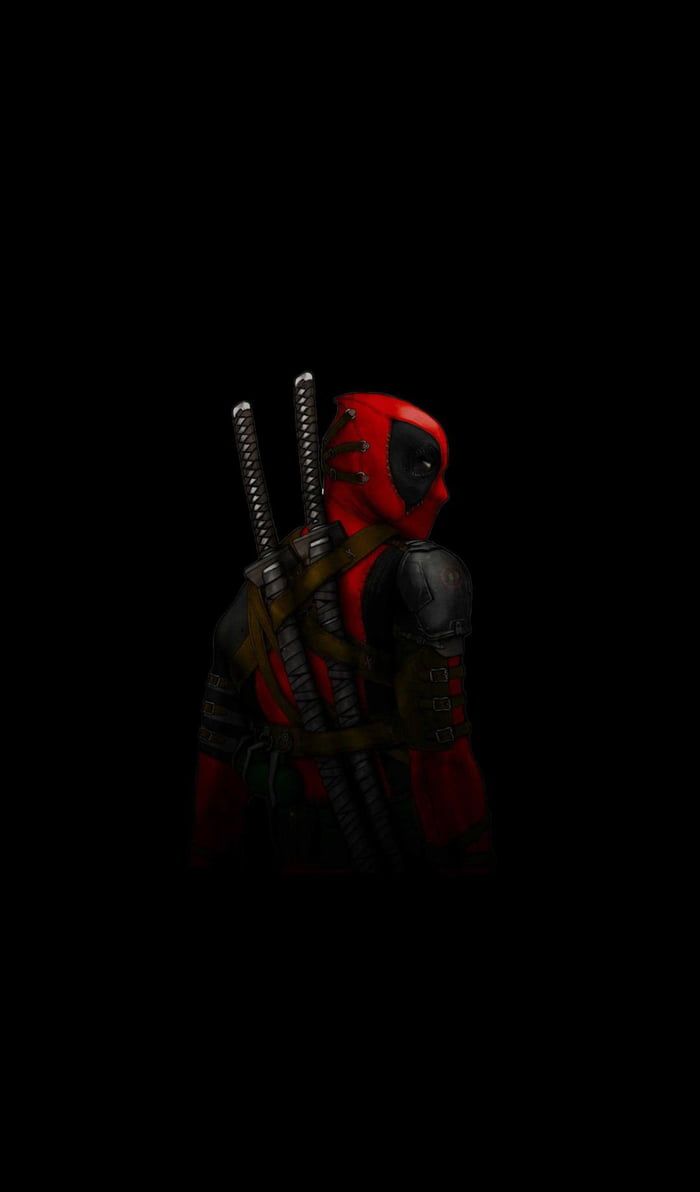 Deadpool con katane, sfondo nero, 700x1192 Verticale, Android