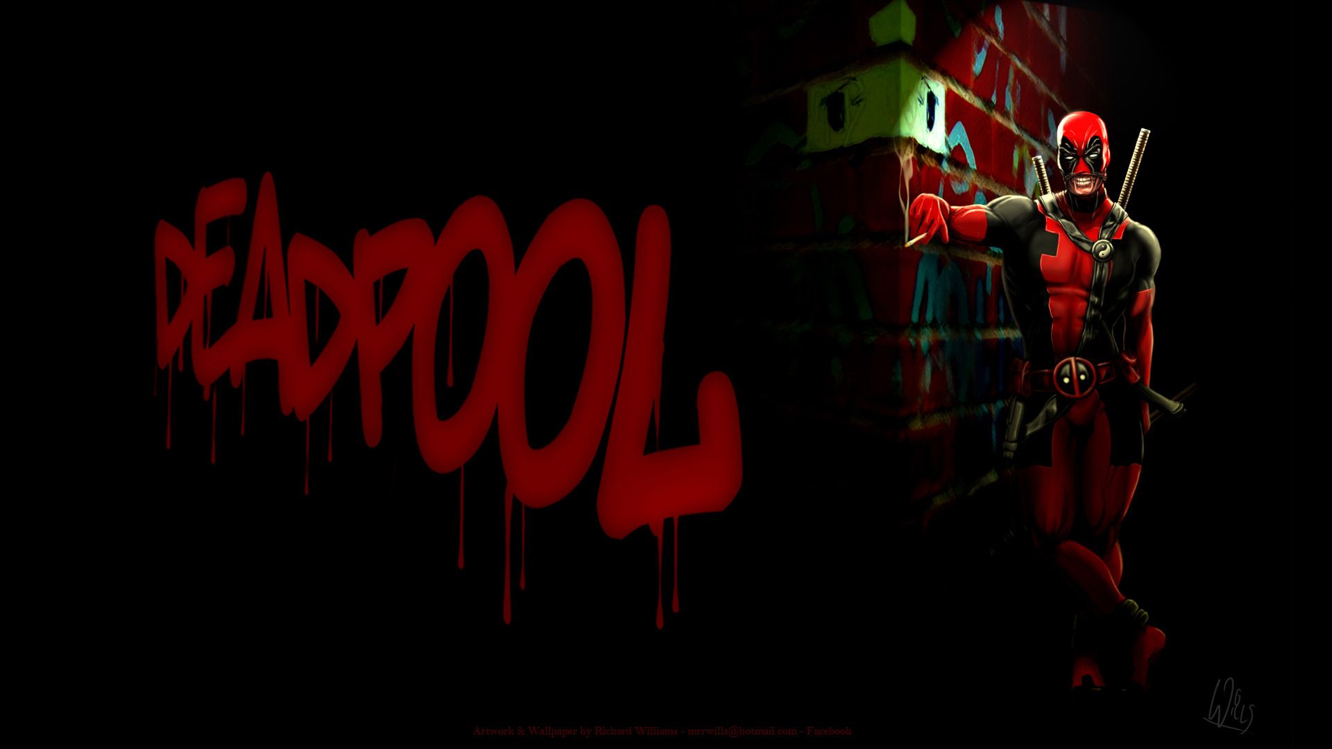 Deadpool con spade sfondo scuro, 1920x1080 1080p, Laptop