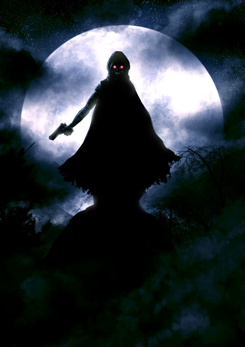 Death Gun silhouette luna piena, Sword Art Online, 1000x1414 Verticale, Telefono