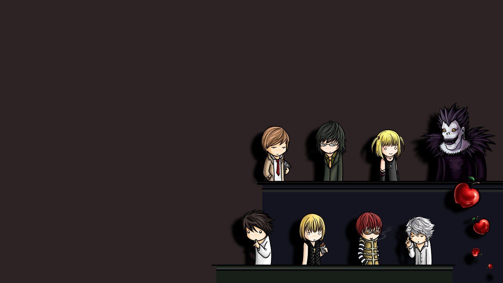Personaggi chibi Death Note sfondo scuro, 1920x1080 Full HD, Laptop