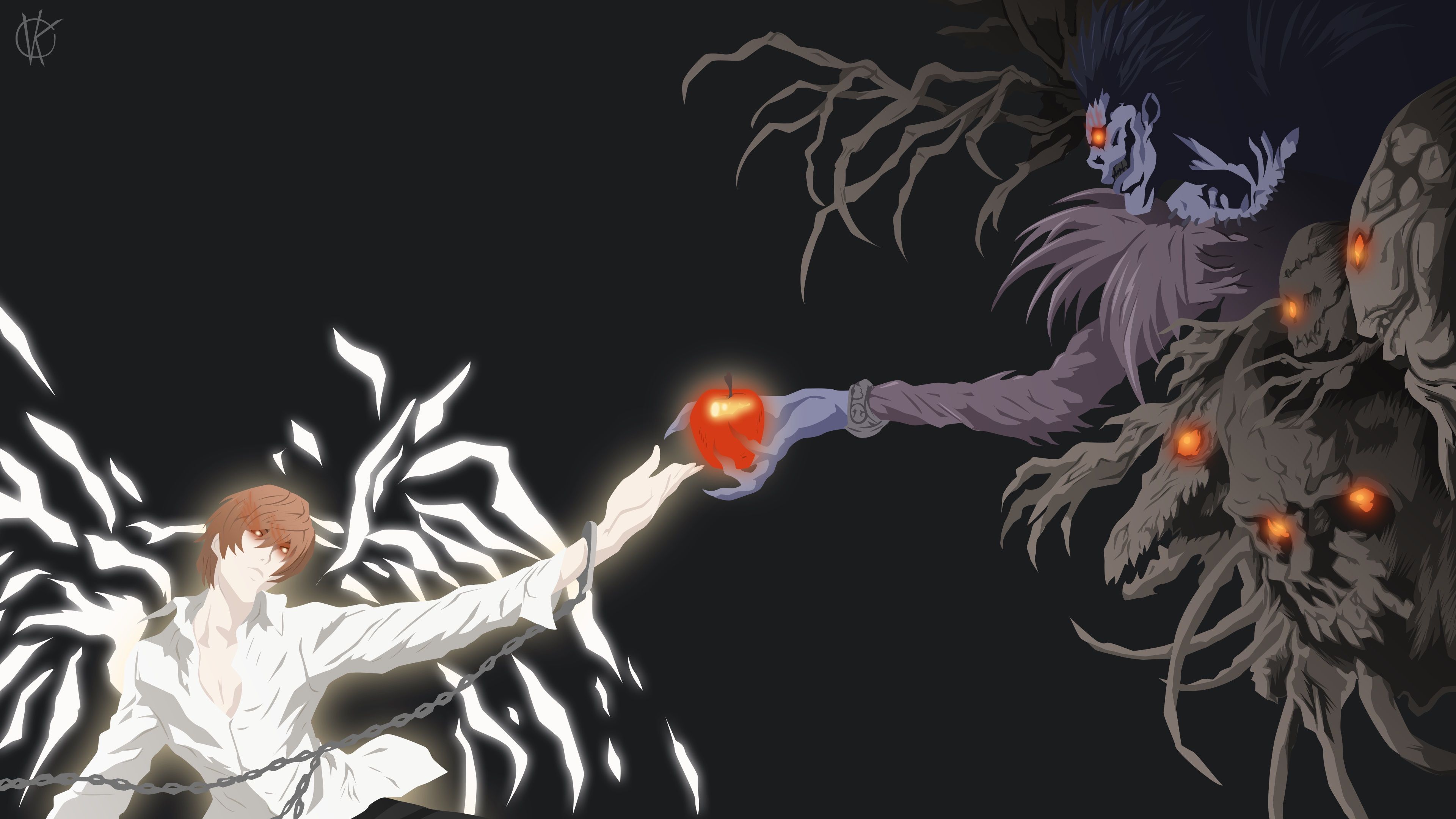 Light Yagami e Ryuk, Death Note, anime, 3840x2160 UHD, PC 4K
