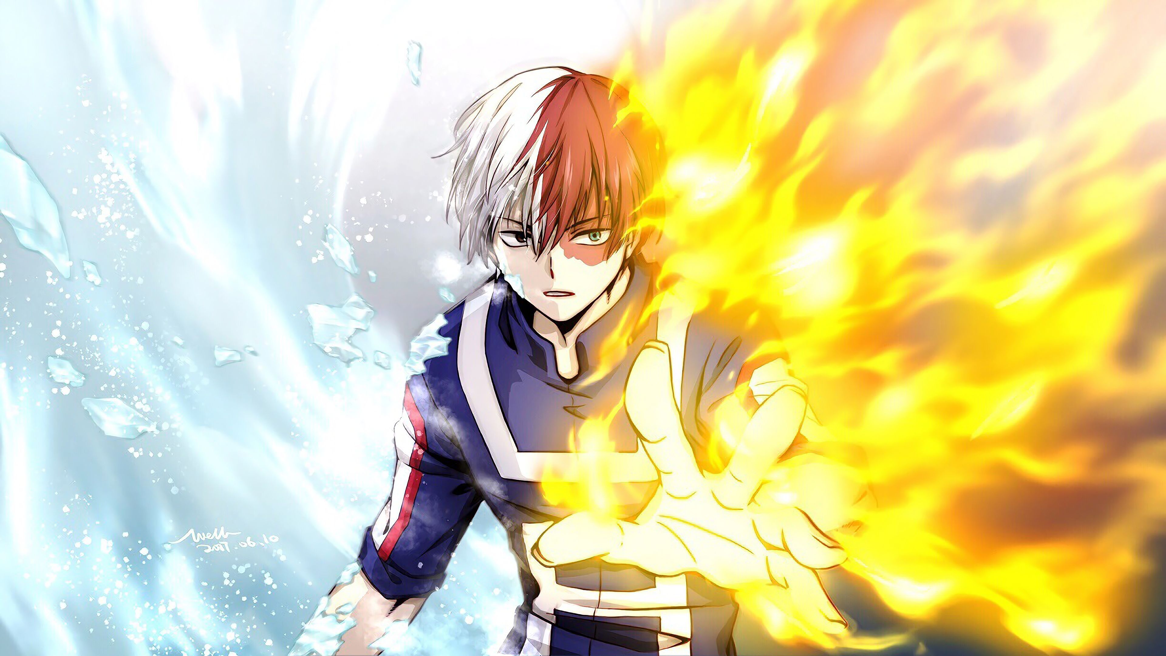 Todoroki fuoco e ghiaccio, My Hero Academia, 3840x2160 4K Ultra HD, Monitor 4K