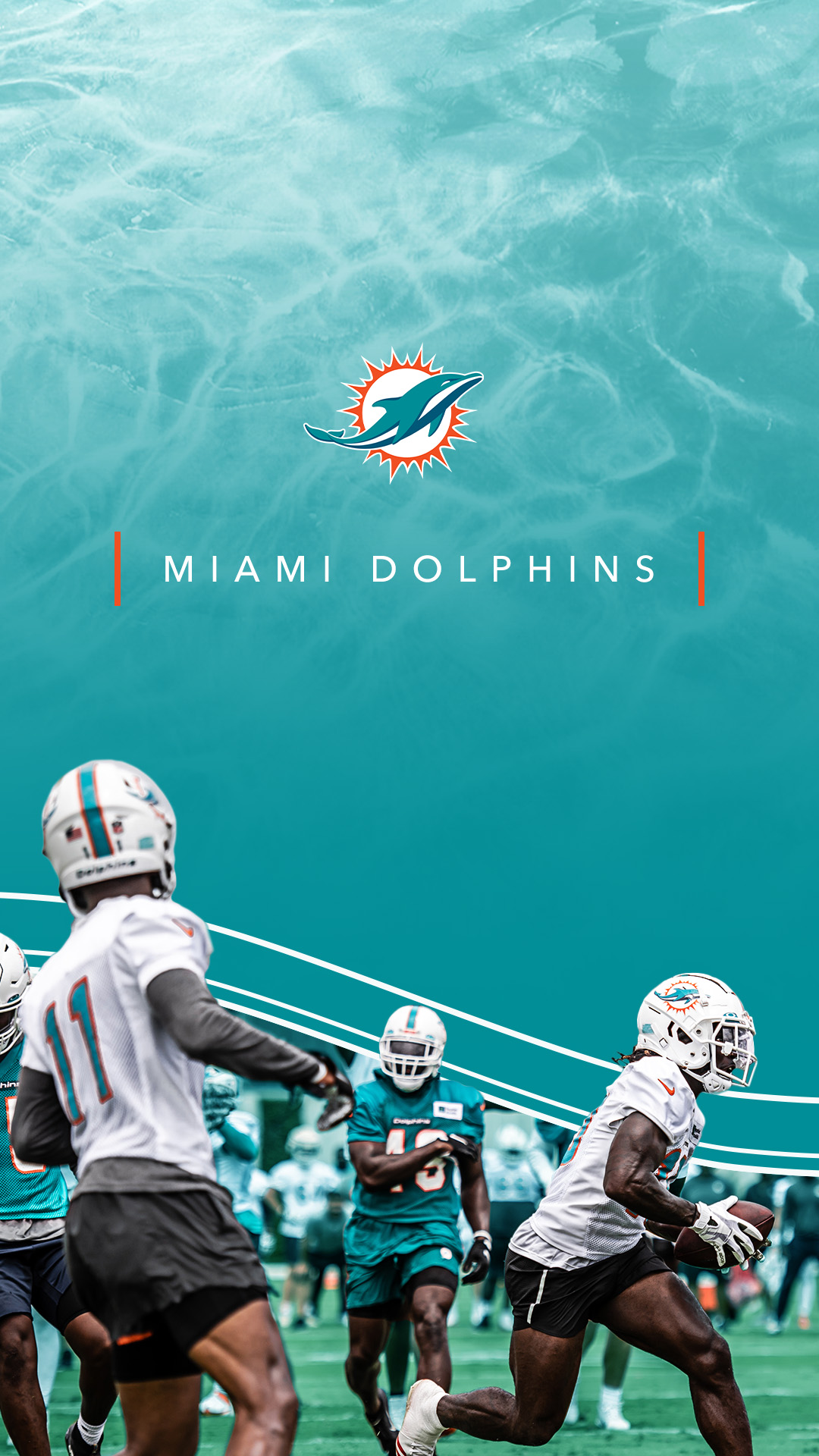 Logo Miami Dolphins con giocatori, 1080x1920 Verticale, Mobile