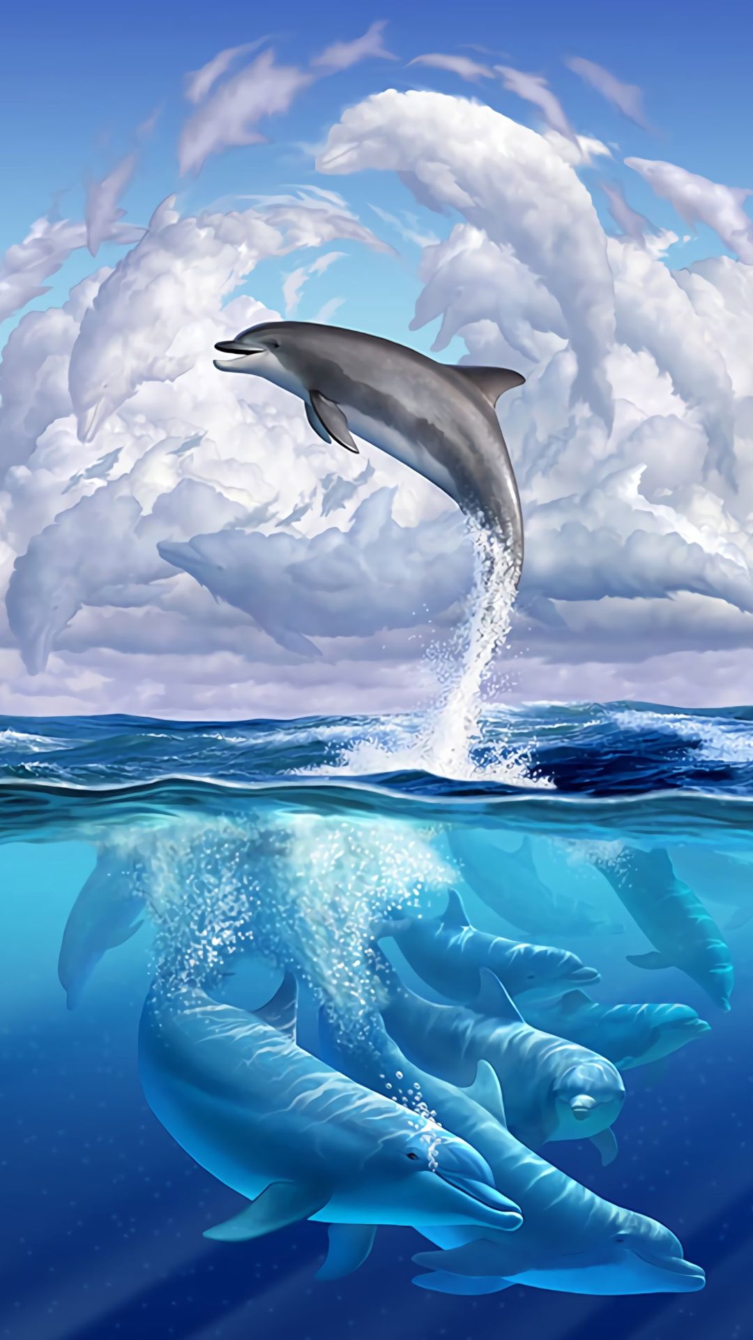 Delfini che saltano sull'oceano, 1080x1920 Full HD Verticale, Smartphone