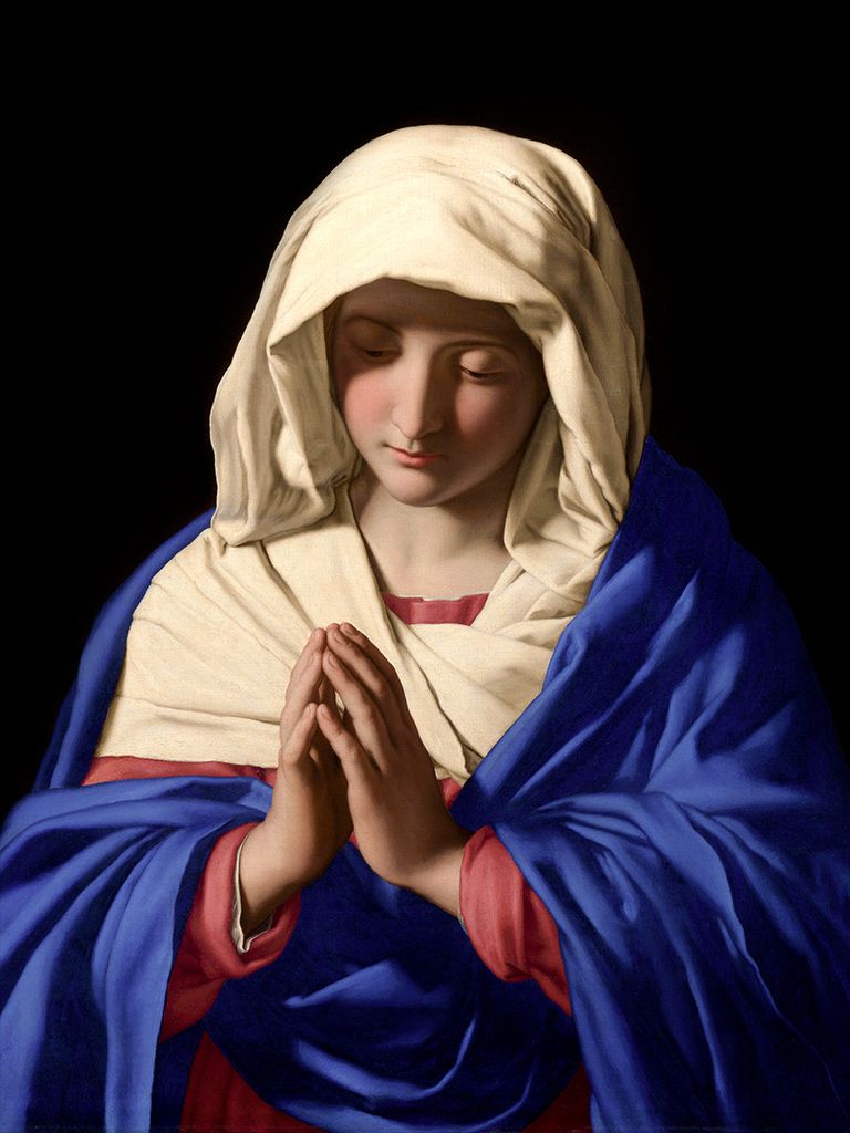 Madonna in preghiera, manto blu, 768x1024 Full HD Verticale, iPhone
