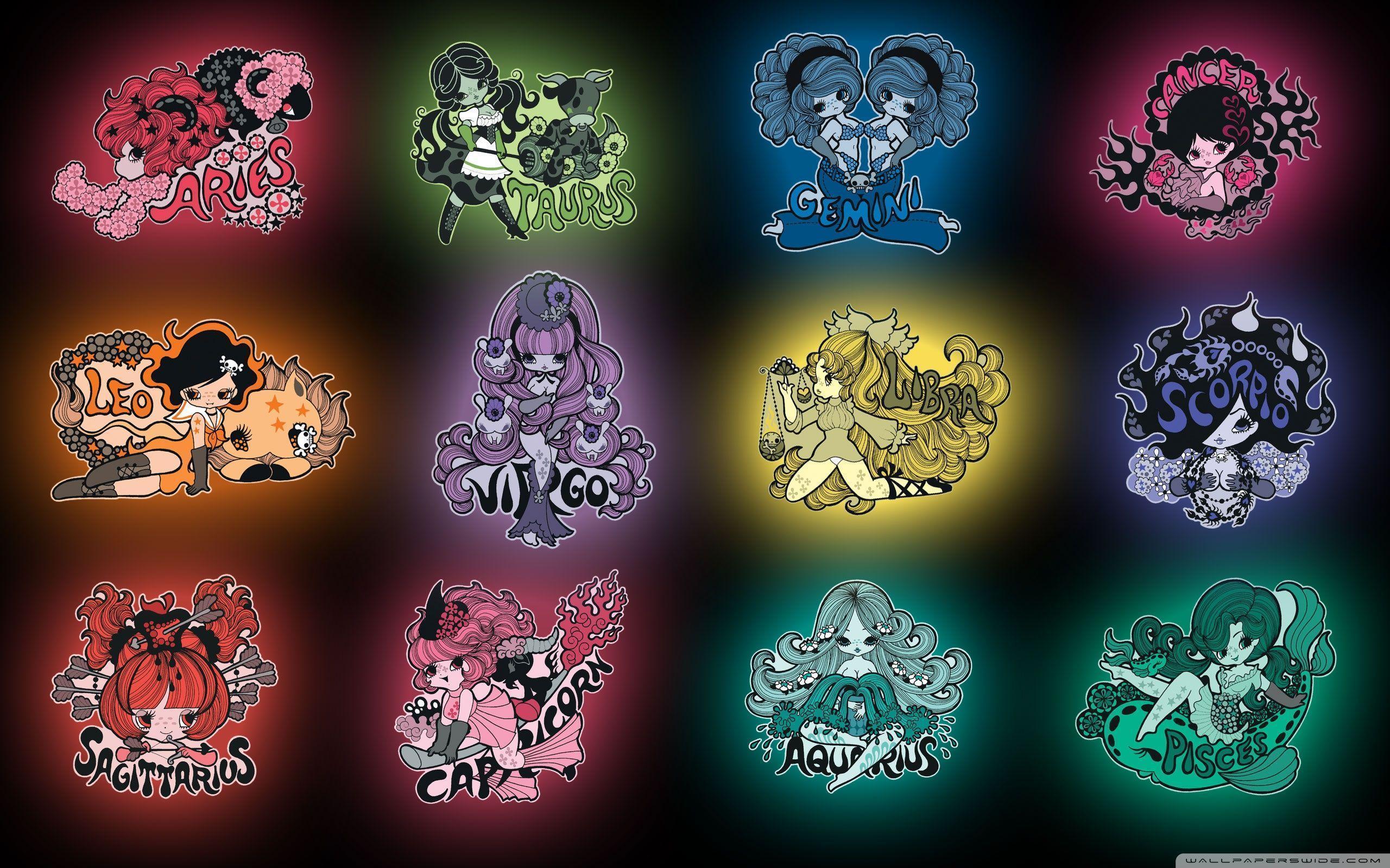 segni zodiacali illustrati colorati, 2560x1600 2K, Laptop