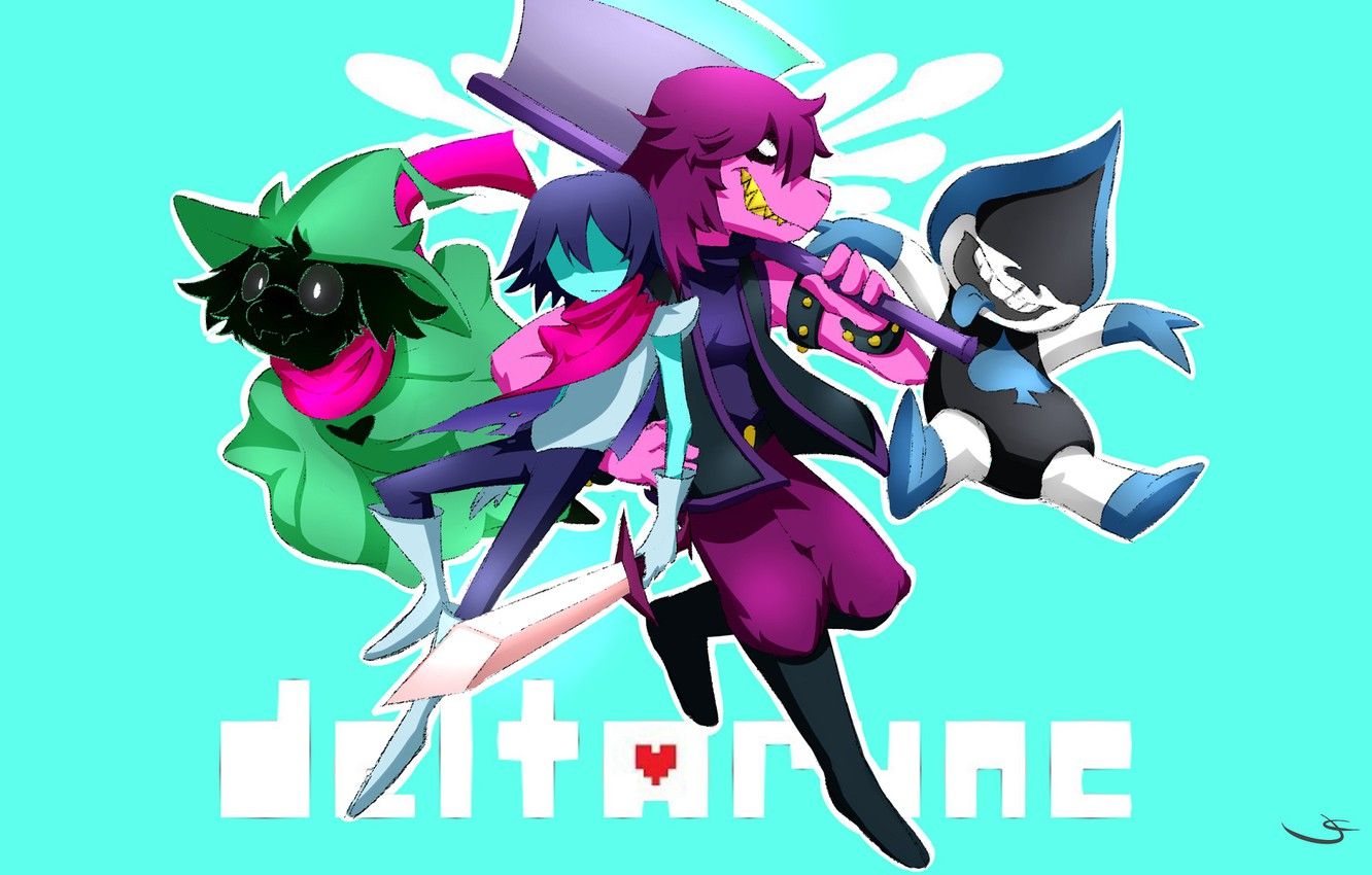 Personaggi Deltarune sfondo turchese, 1332x850 720p, PC