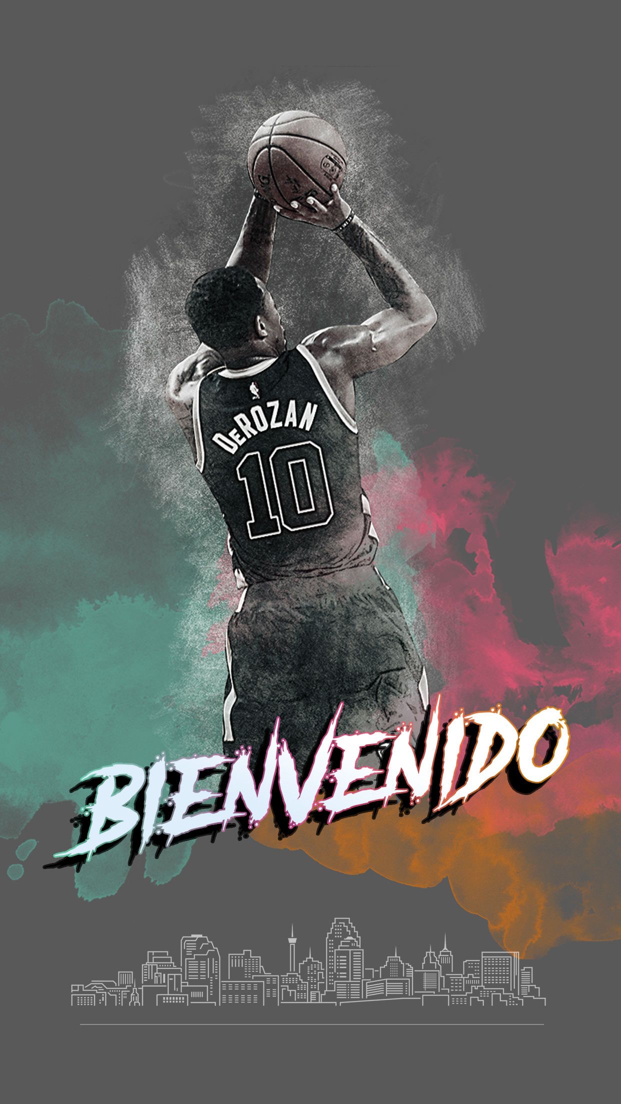 DeRozan basket sagoma colorata, 1242x2208 Verticale, Mobile