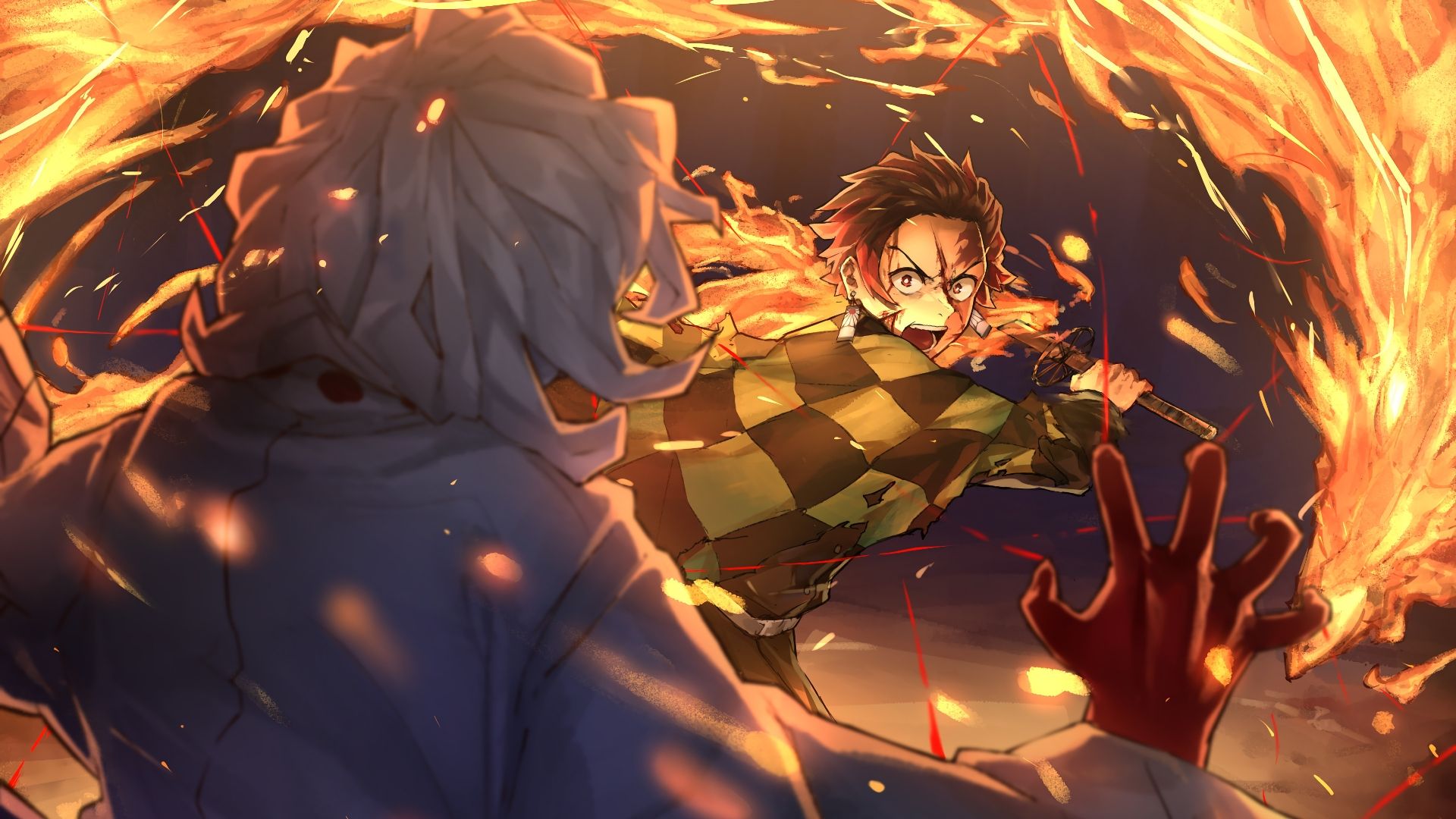 Tanjiro contro Rui, Demon Slayer, 1920x1080 1080p, PC Desktop
