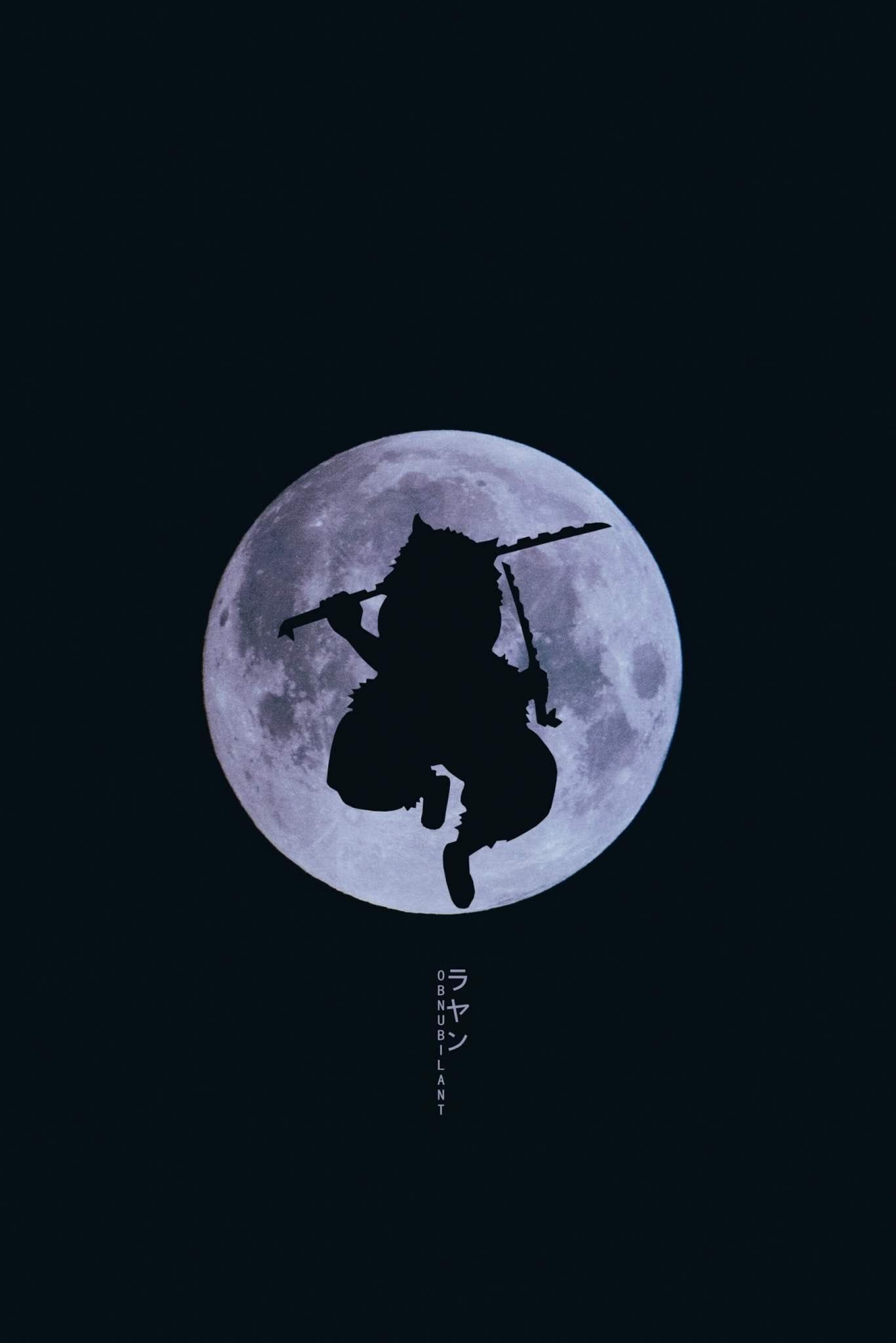 Silhouette samurai luna piena, 1366x2048 Full HD Verticale, Smartphone