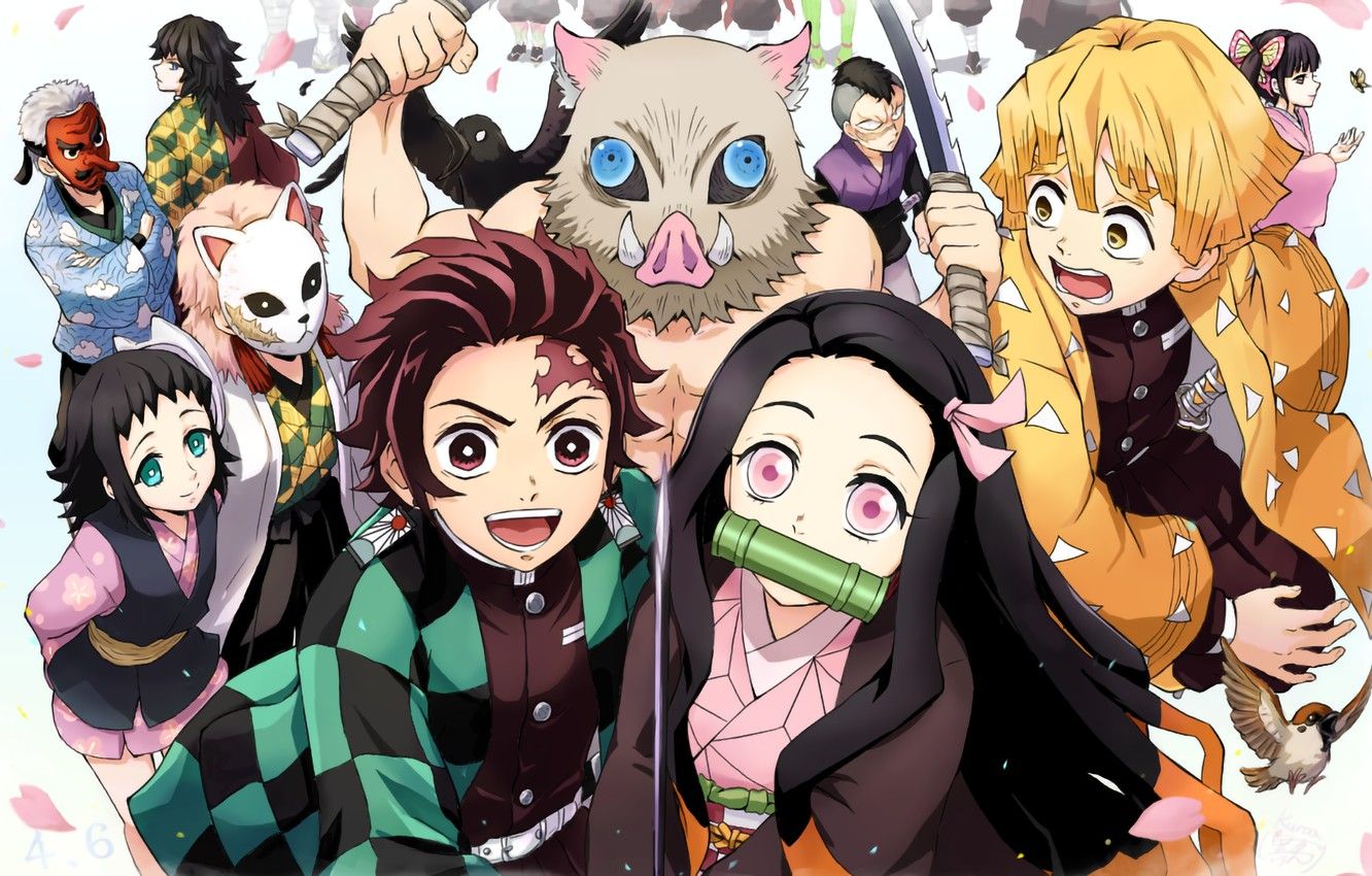 Personaggi Demon Slayer gruppo, 1332x850 HD, Desktop