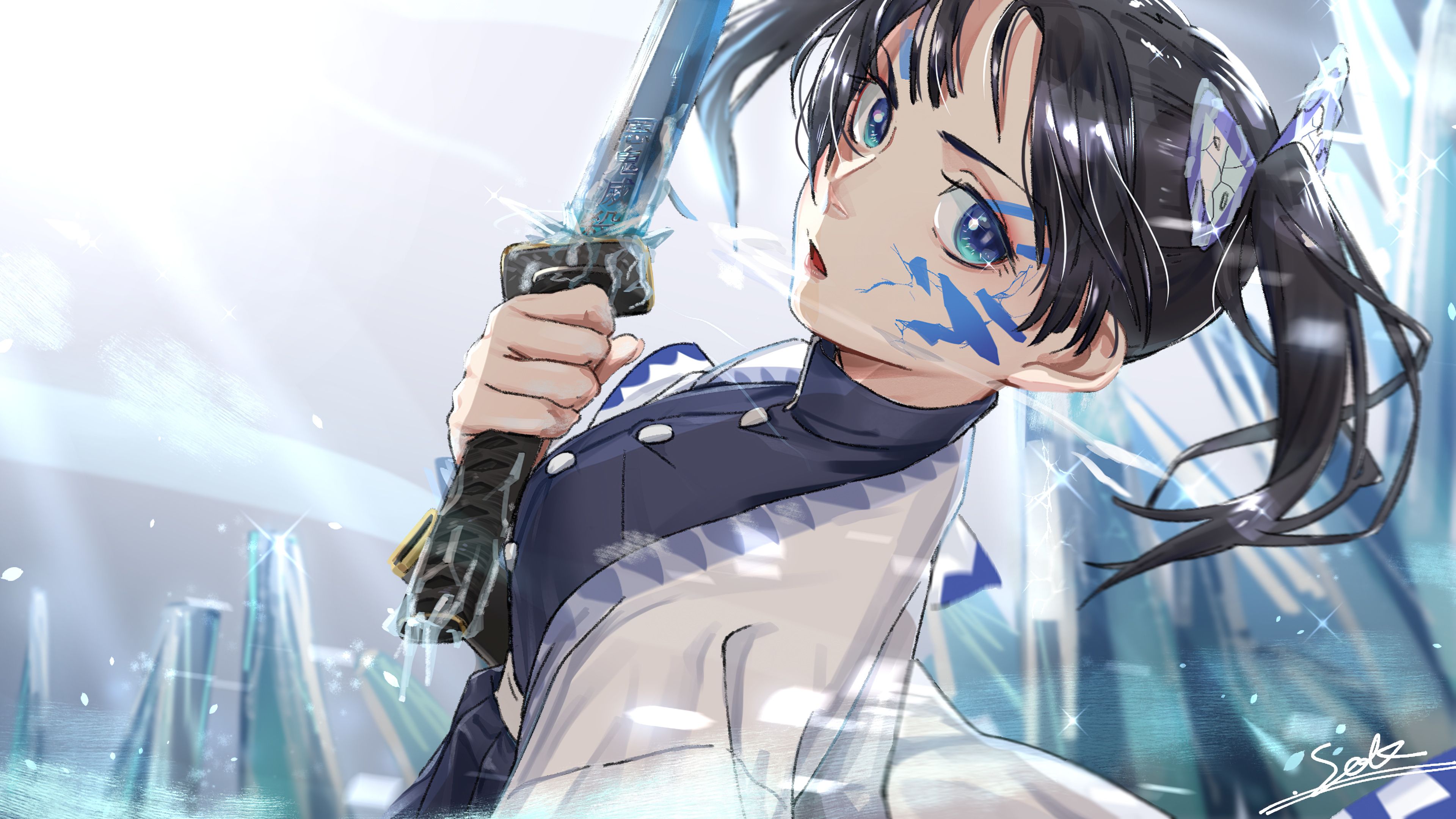 Personaggio Demon Slayer con spada ghiaccio, 3840x2160 Ultra HD, Monitor 4K