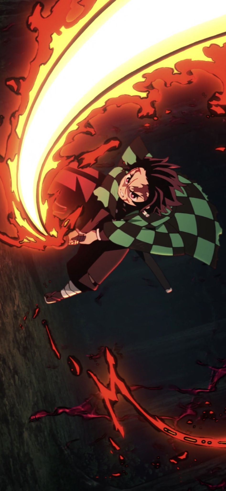 Tanjiro attacco fiamma Demon Slayer, 946x2048 Verticale, Telefono