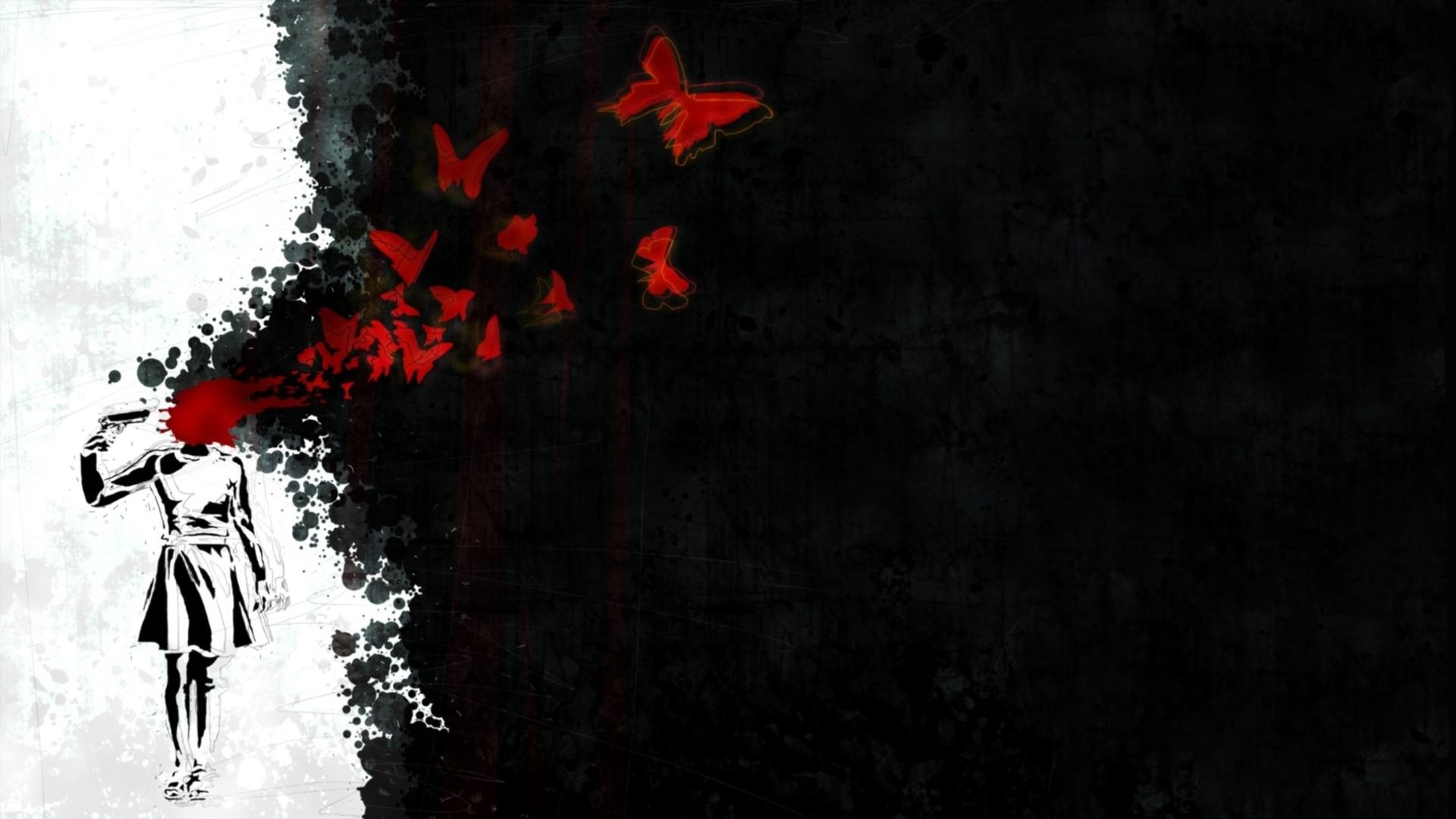 Silhouette con farfalle rosse sangue, 1920x1080 Full HD, PC Desktop