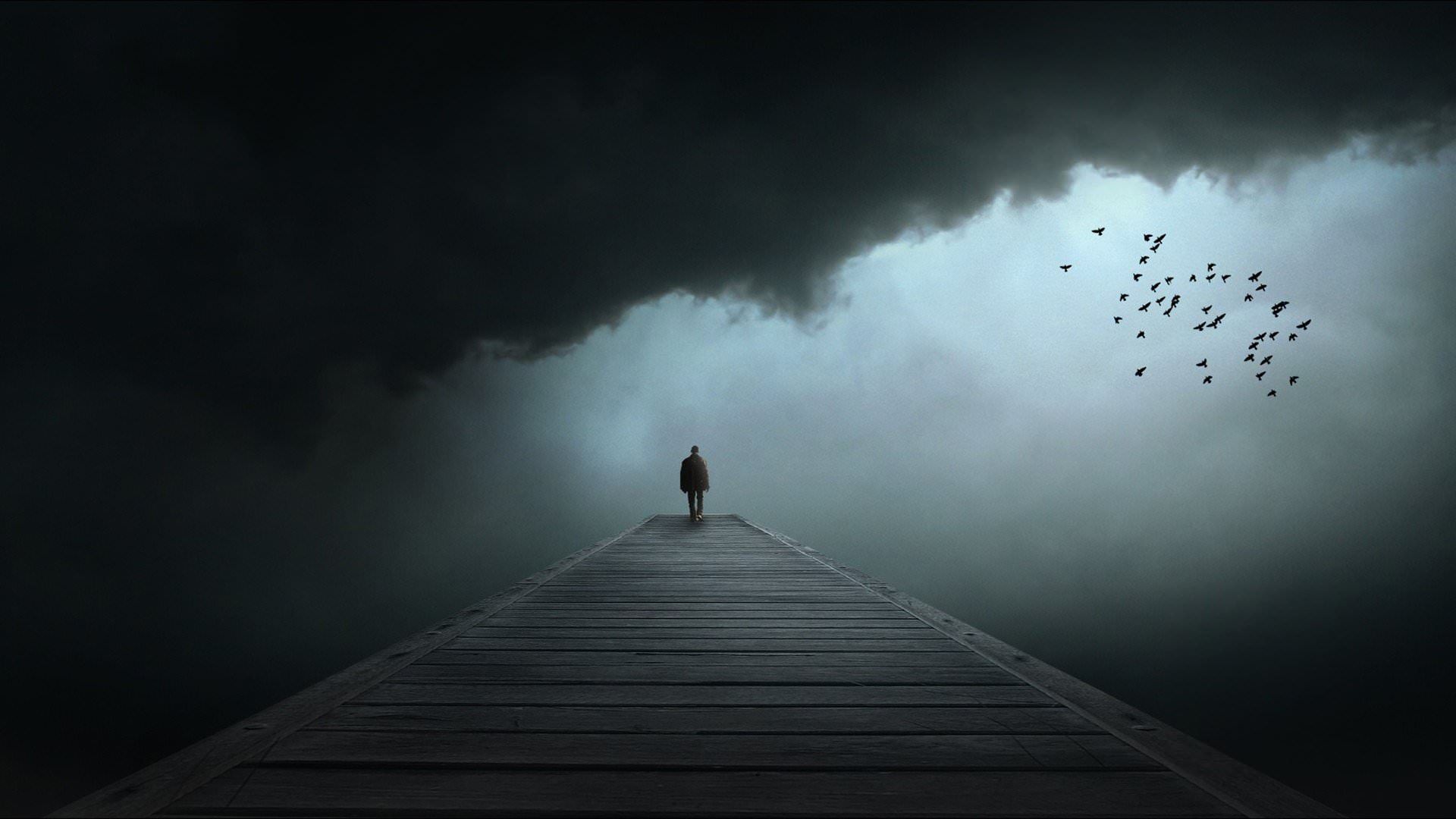 figura solitaria molo nebbioso, 1920x1080 Full HD, PC