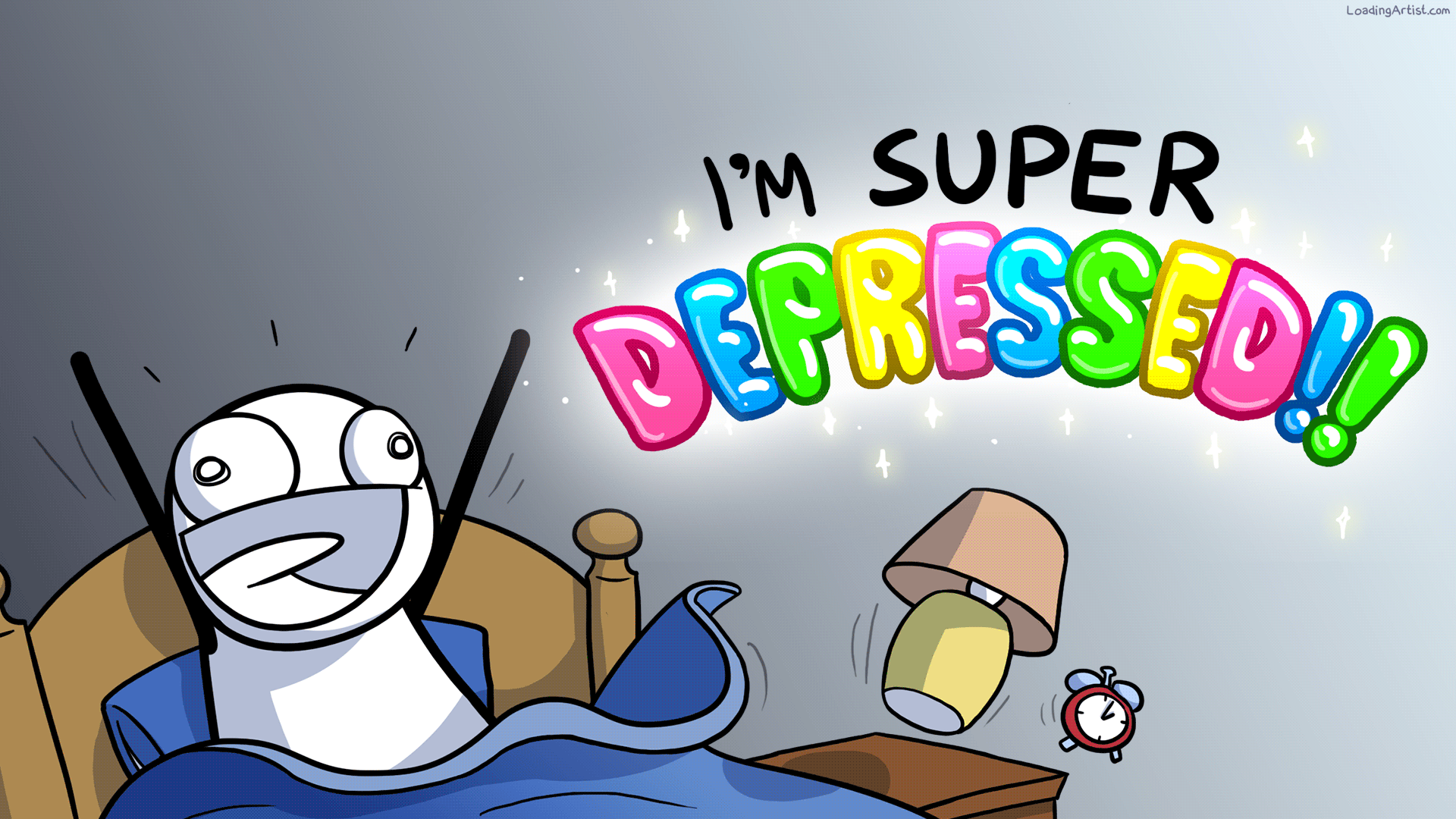 Personaggio cartoon depresso a letto, 1920x1080 1080p, PC