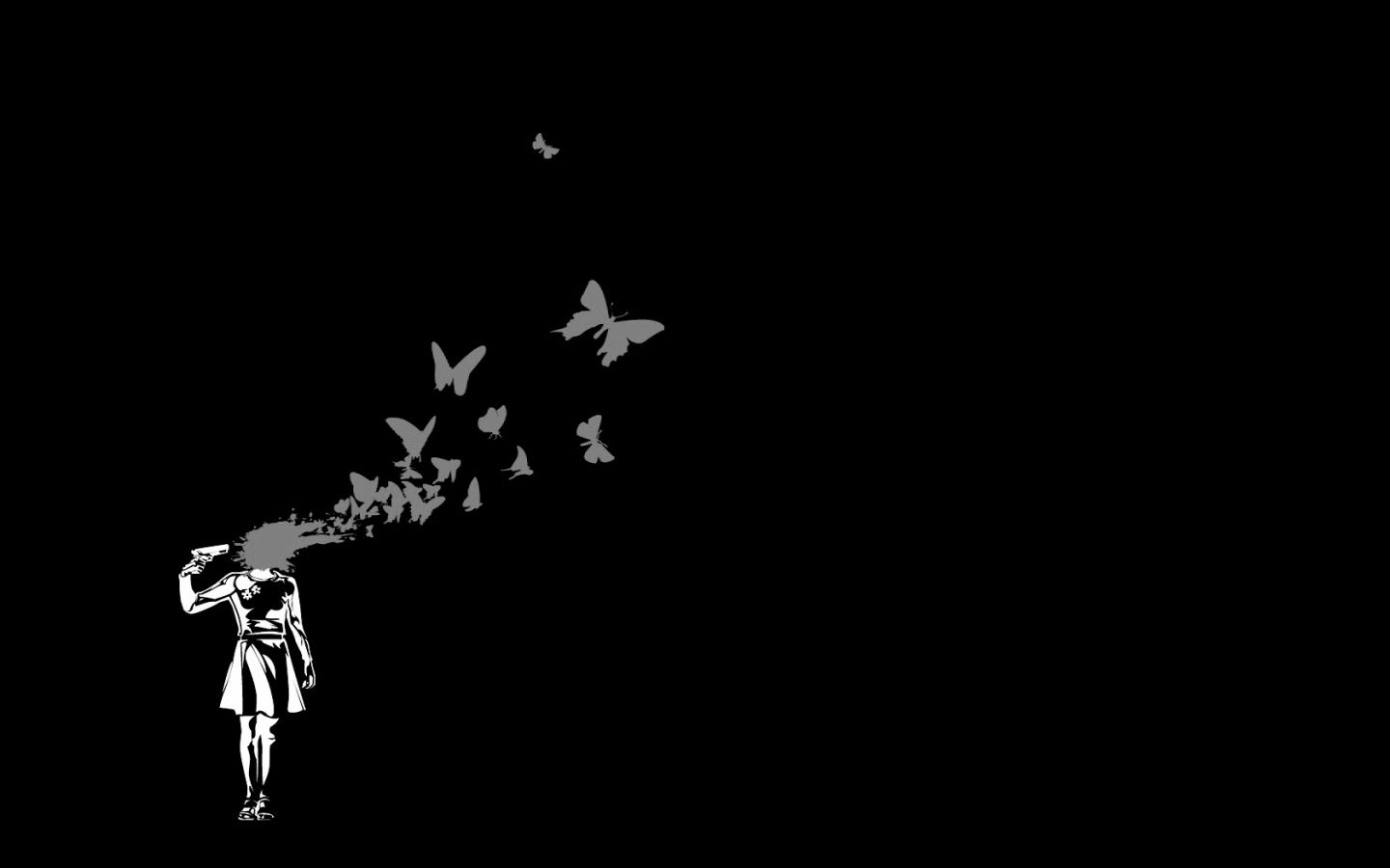 Silhouette ragazzo pistola farfalle, 1440x900 HD, Desktop