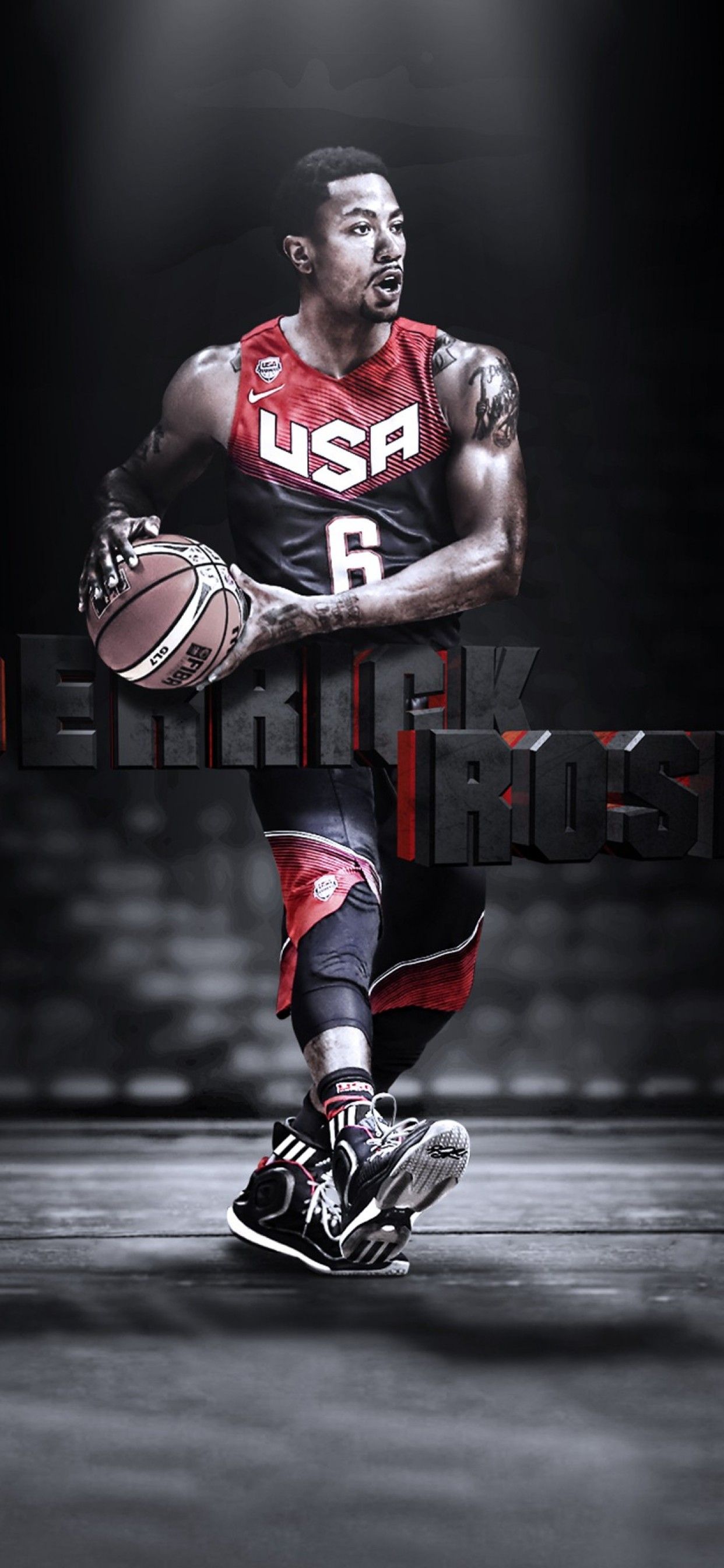 Derrick Rose basket USA, 1242x2688 Verticale, iPhone