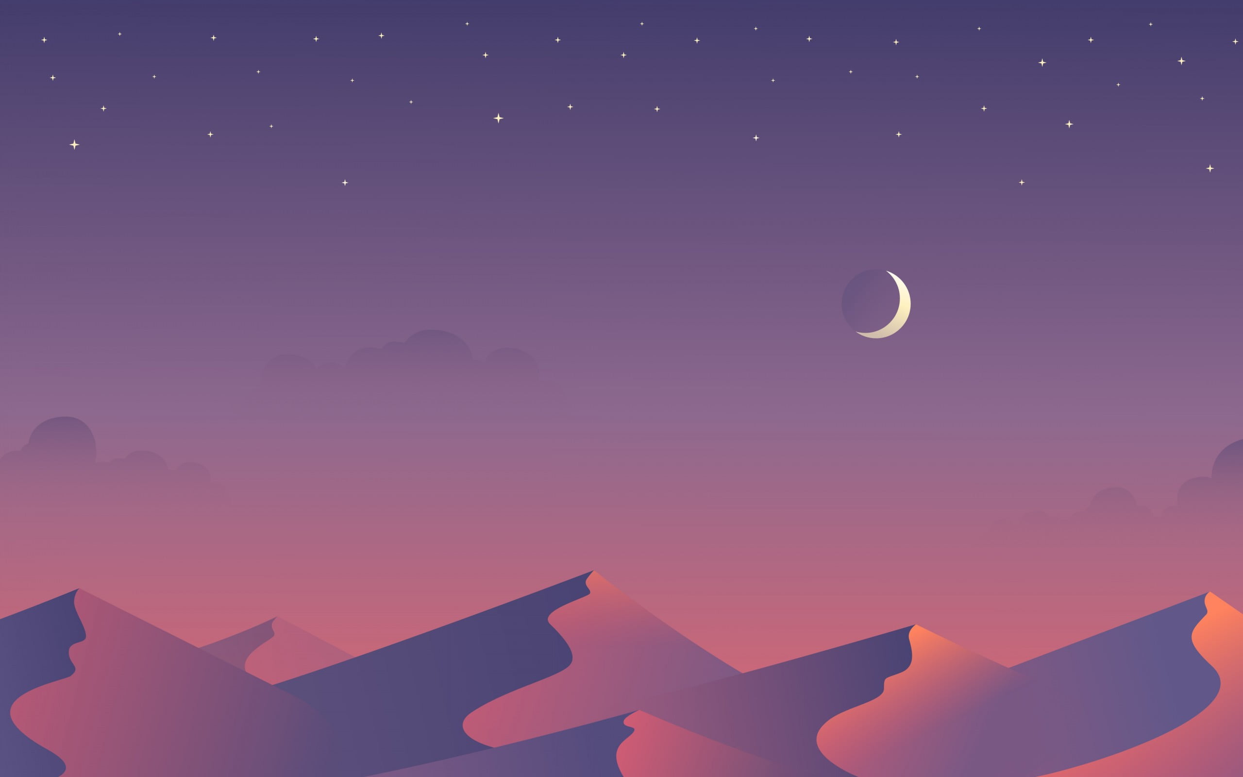 Deserto notturno con luna crescente, 2560x1600 2K, Desktop
