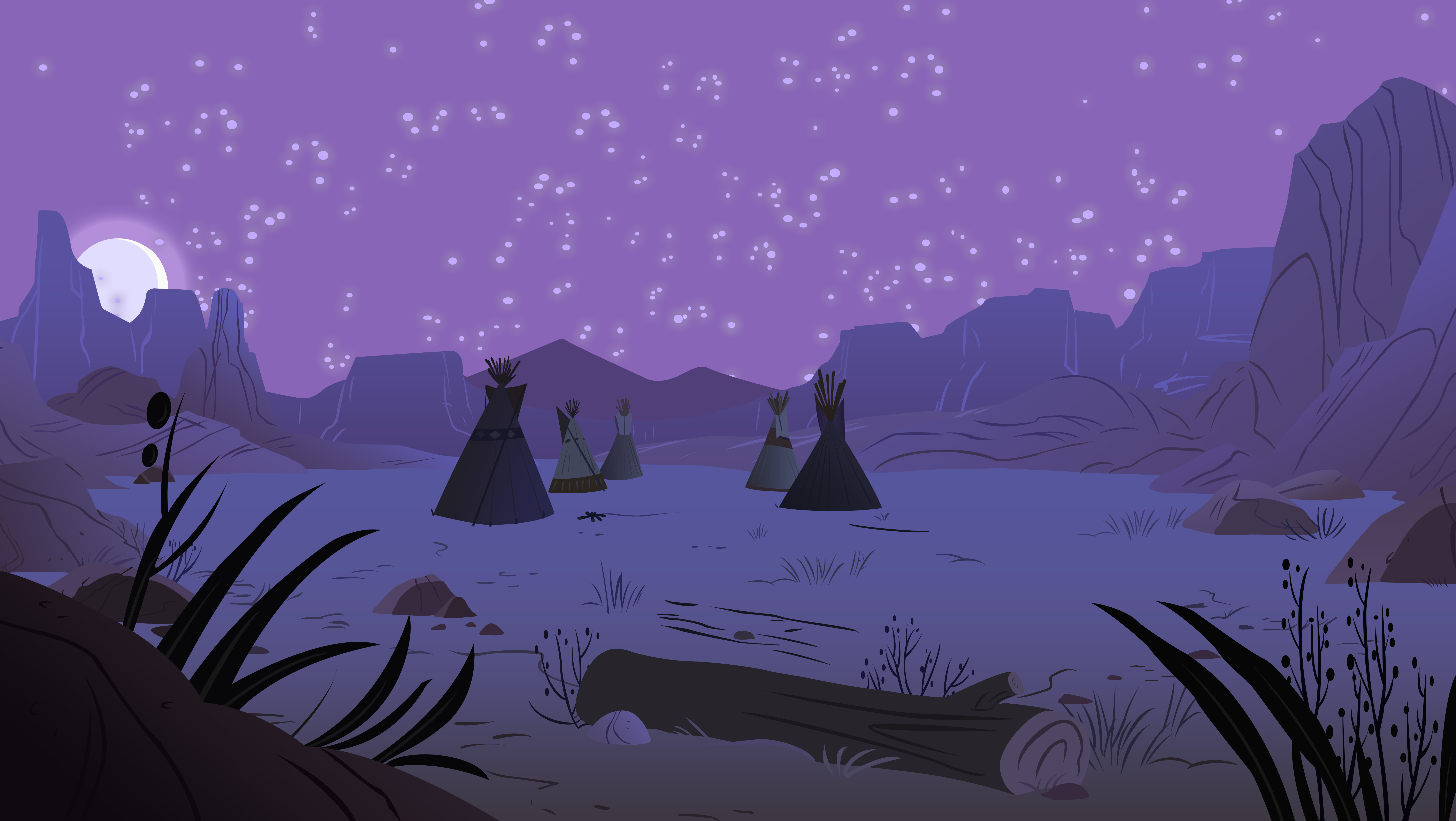 Deserto notturno viola cartoon, 7090x4000 UHD, PC 4K