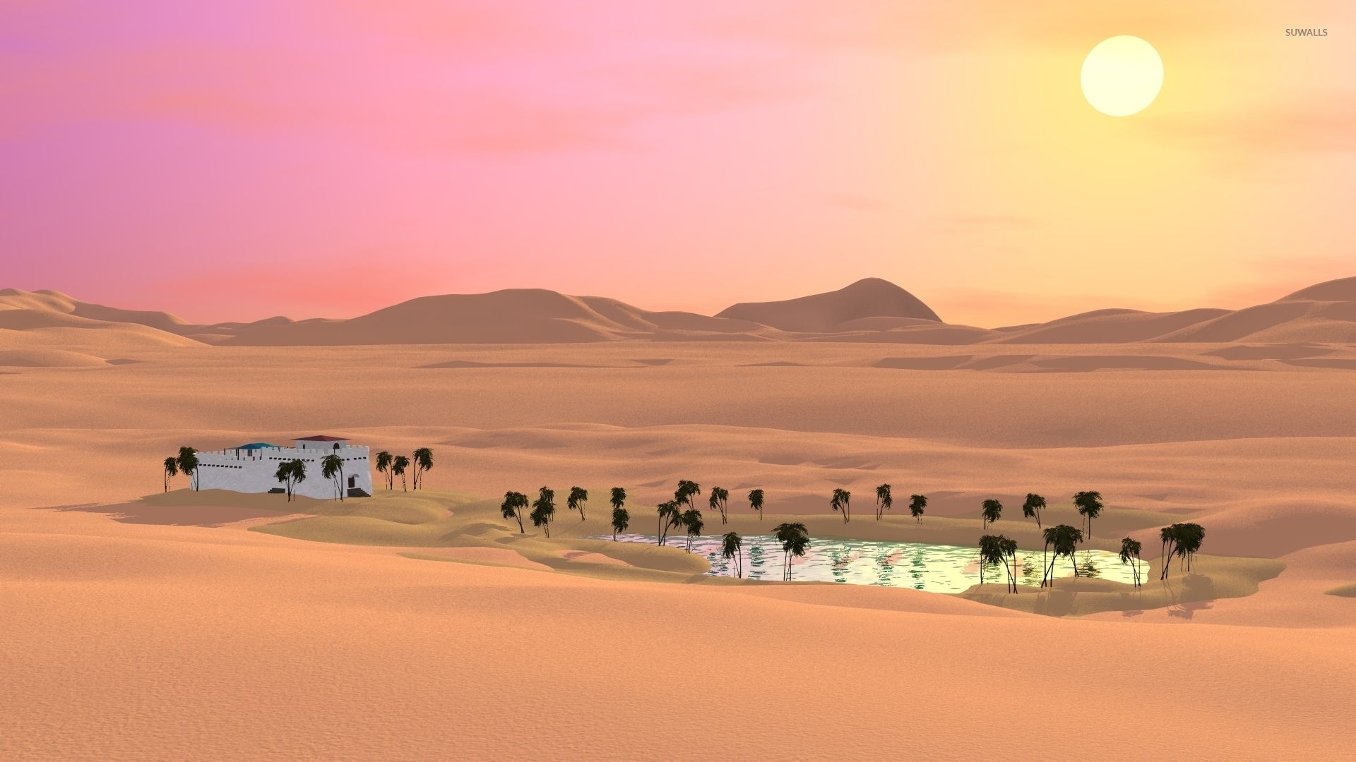 Oasi nel deserto all'alba, 1920x1080 Full HD, Desktop