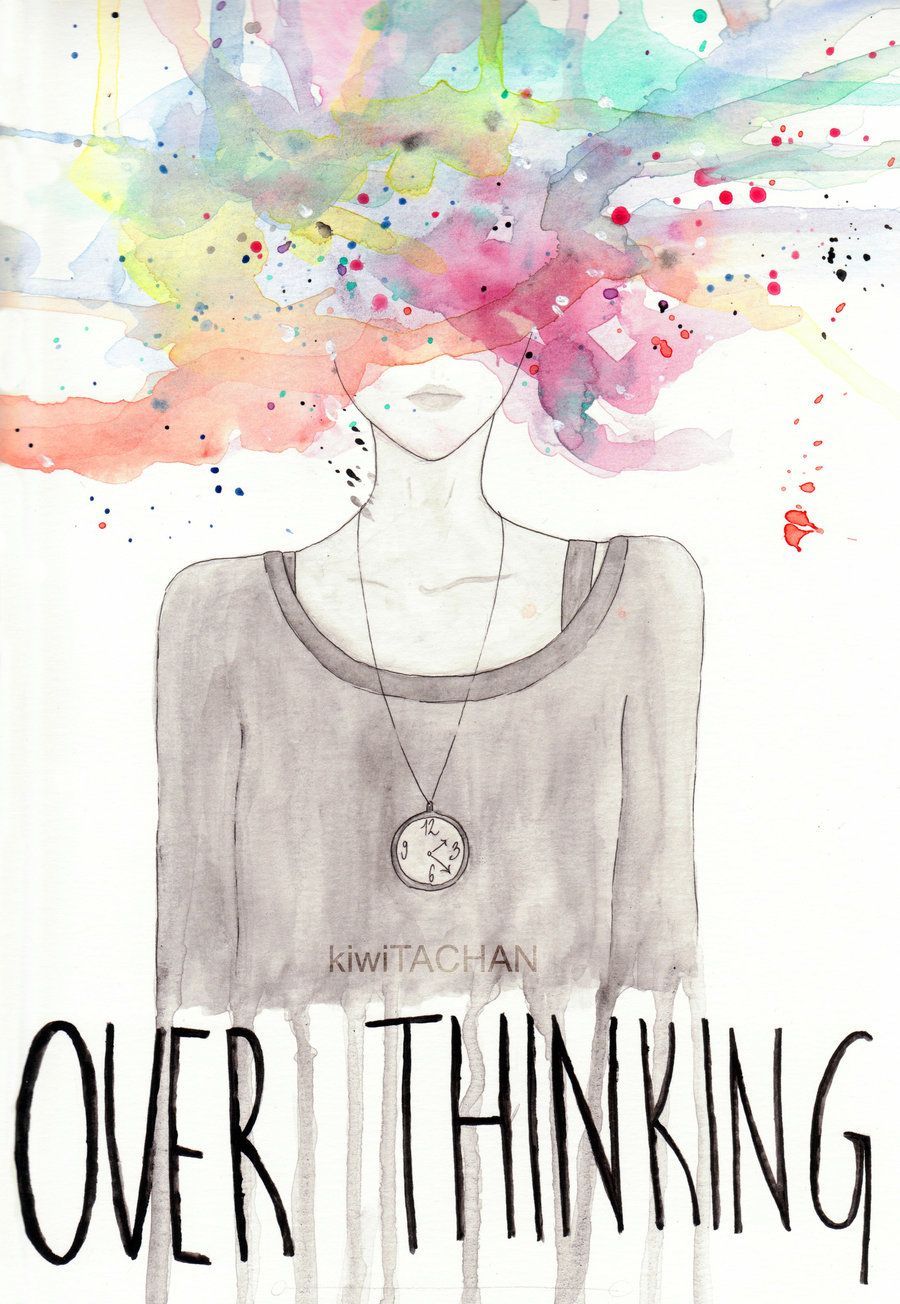 Illustrazione donna con testo Overthinking, 900x1304 Full HD Verticale, iPhone