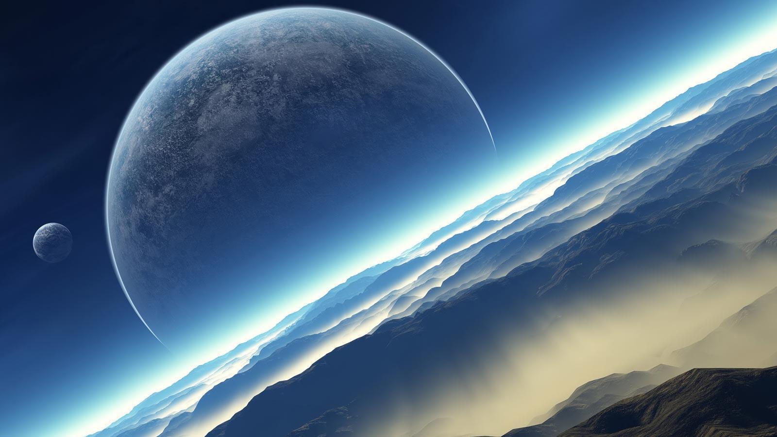 Pianeta e orizzonte spaziale blu, 1600x900 HD Ready, PC