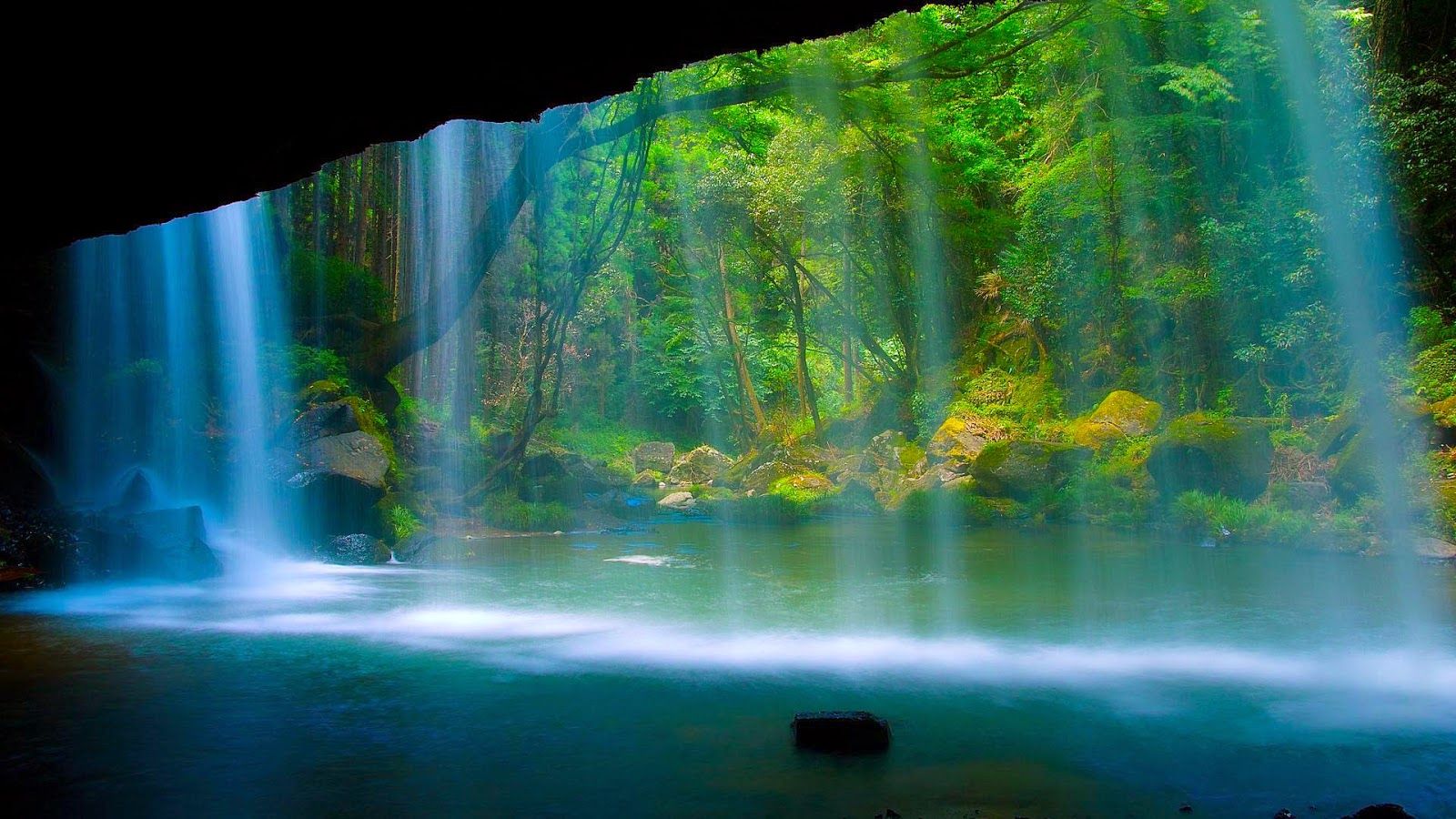 Cascata nella foresta verde, 1600x900 900p, PC