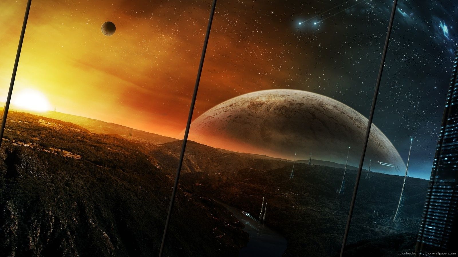 Paesaggio fantascientifico con pianeti, 1600x900 900p, Monitor Gaming