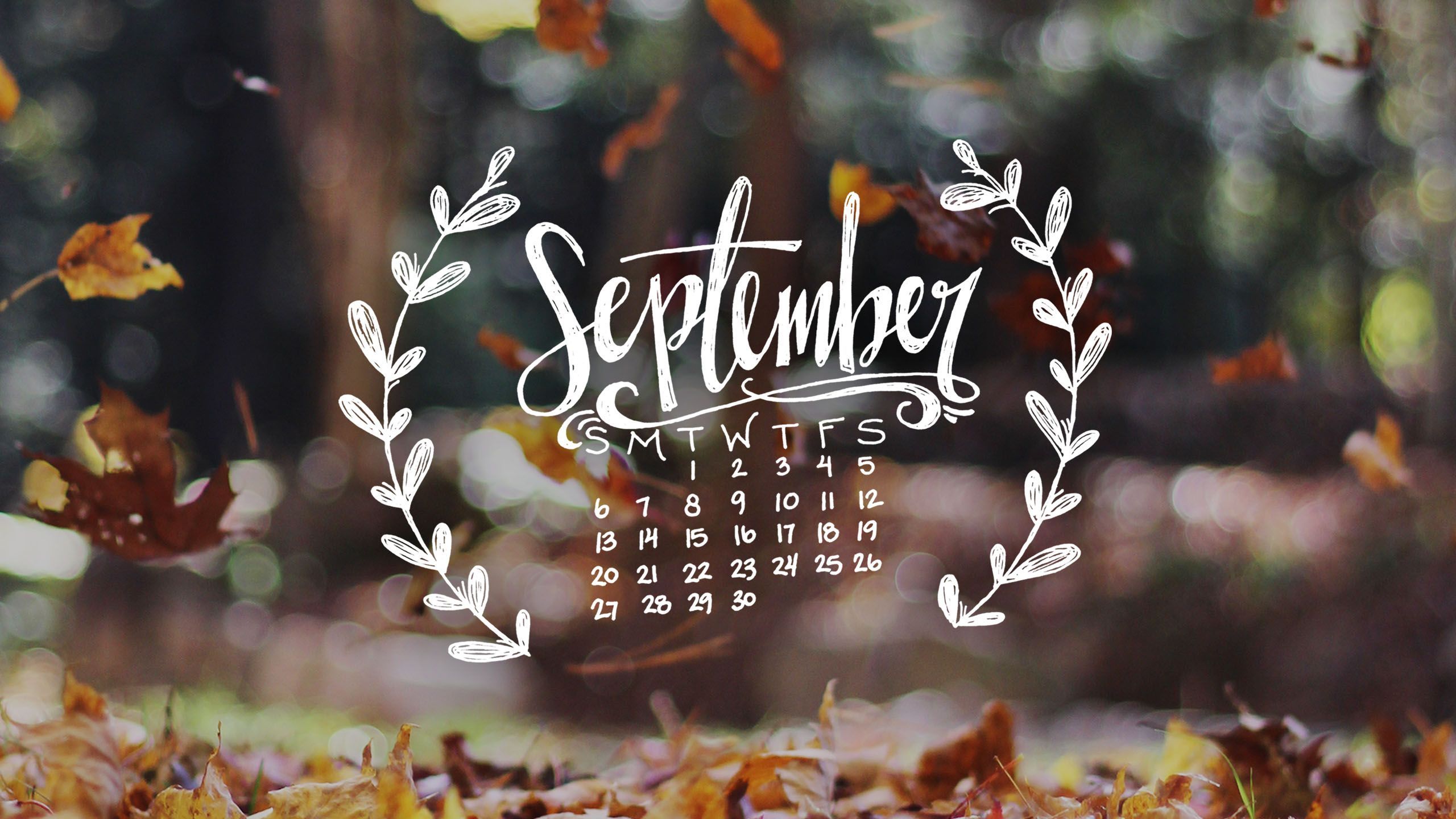 Calendario September foglie autunnali, 2560x1440 2K, PC Desktop